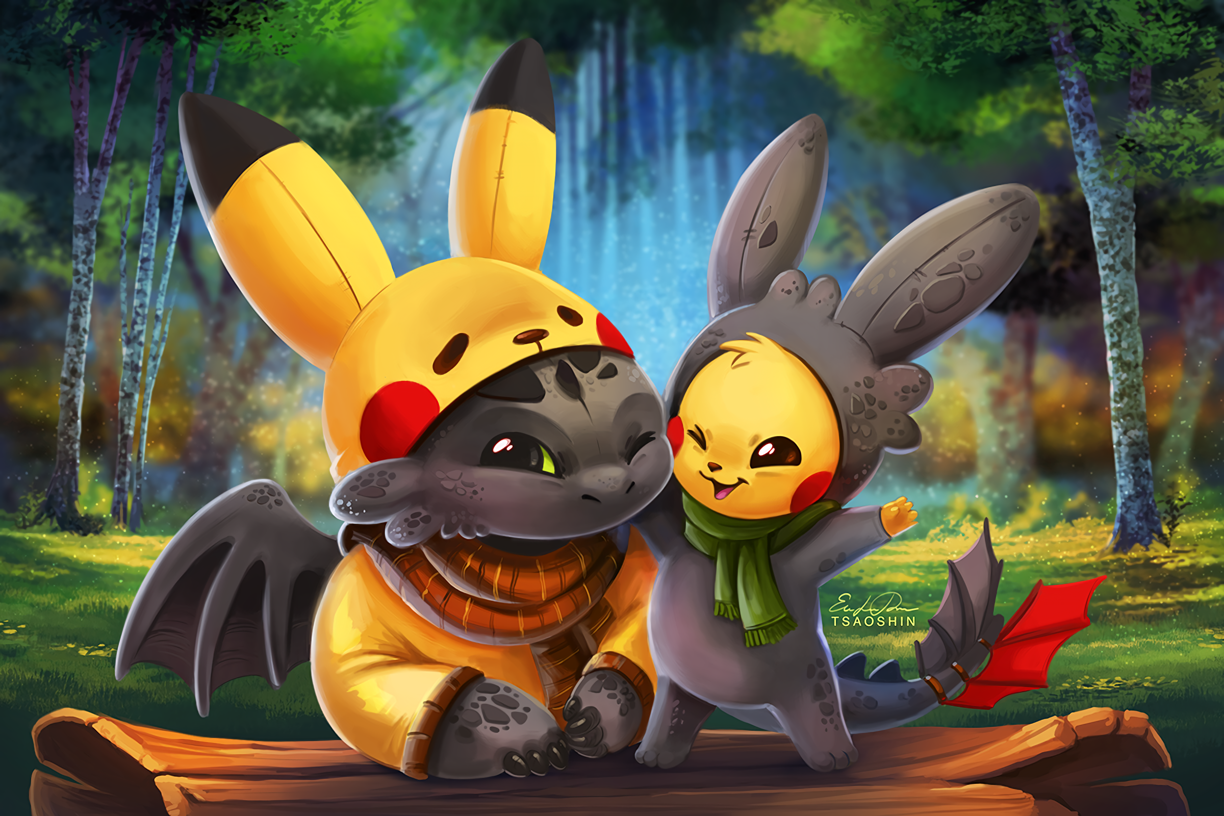 Crossover Cute How To Train Your Dragon Pikachu Pokemon Toothless How To Train Your Dragon 2400x1600