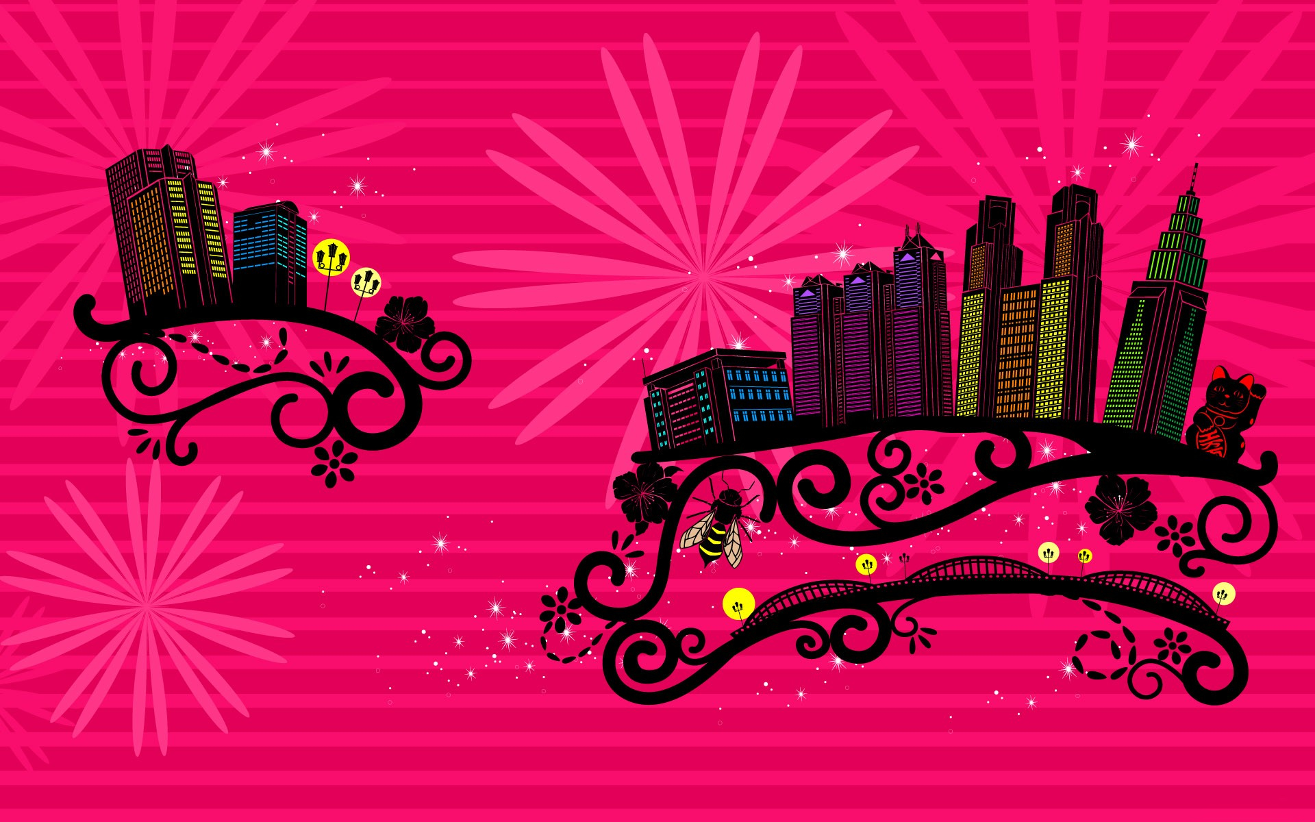 Abstract Building City Flower Pink Vector 1920x1200