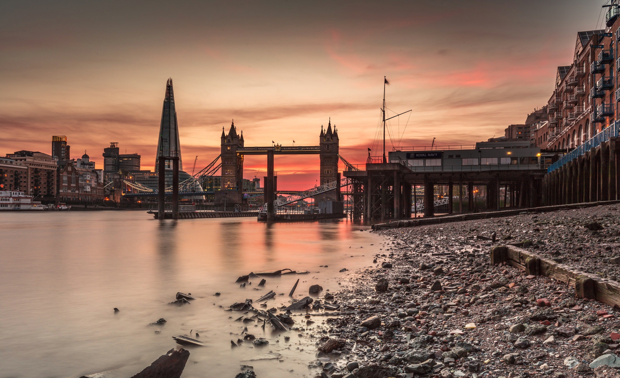 Bridge London Sunset Thames Tower Bridge United Kingdom 2048x1250