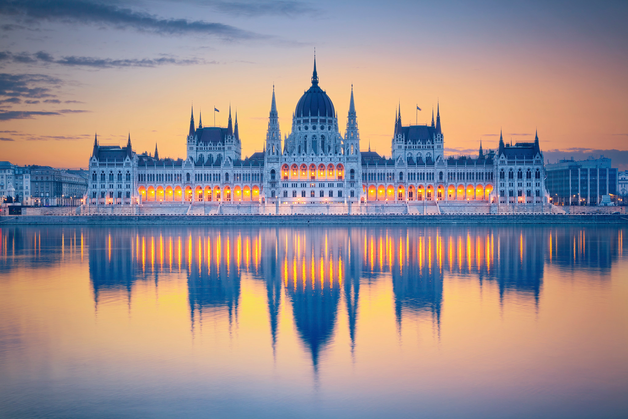 Architecture Budapest Building City Dome Hungarian Parliament Building Hungary Monument Morning Refl 2048x1365