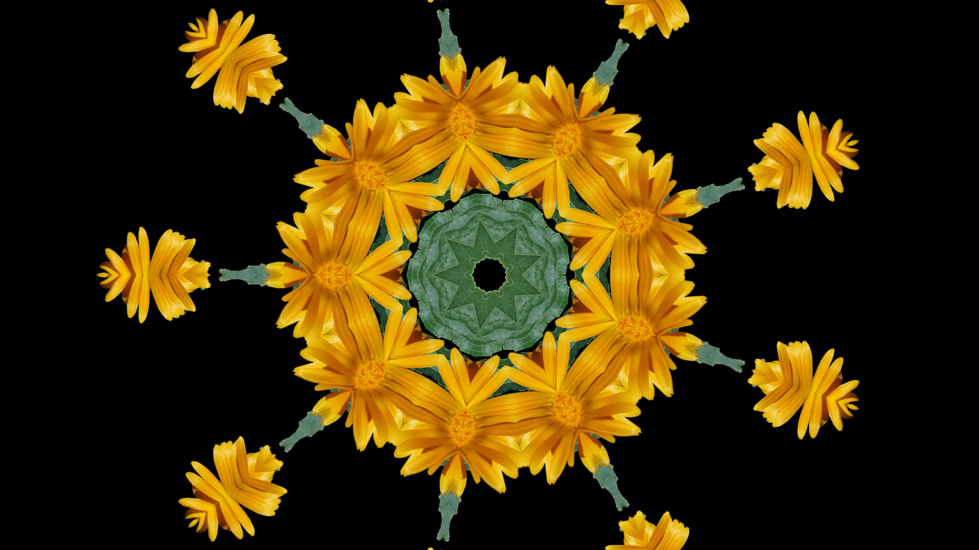 Abstract Digital Art Kaleidoscope Yellow 1920x1080