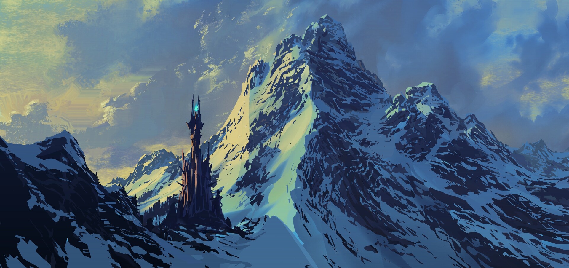 Philipp A Ulrich Digital Art Fantasy Art Snow Tower Mountains 1920x904