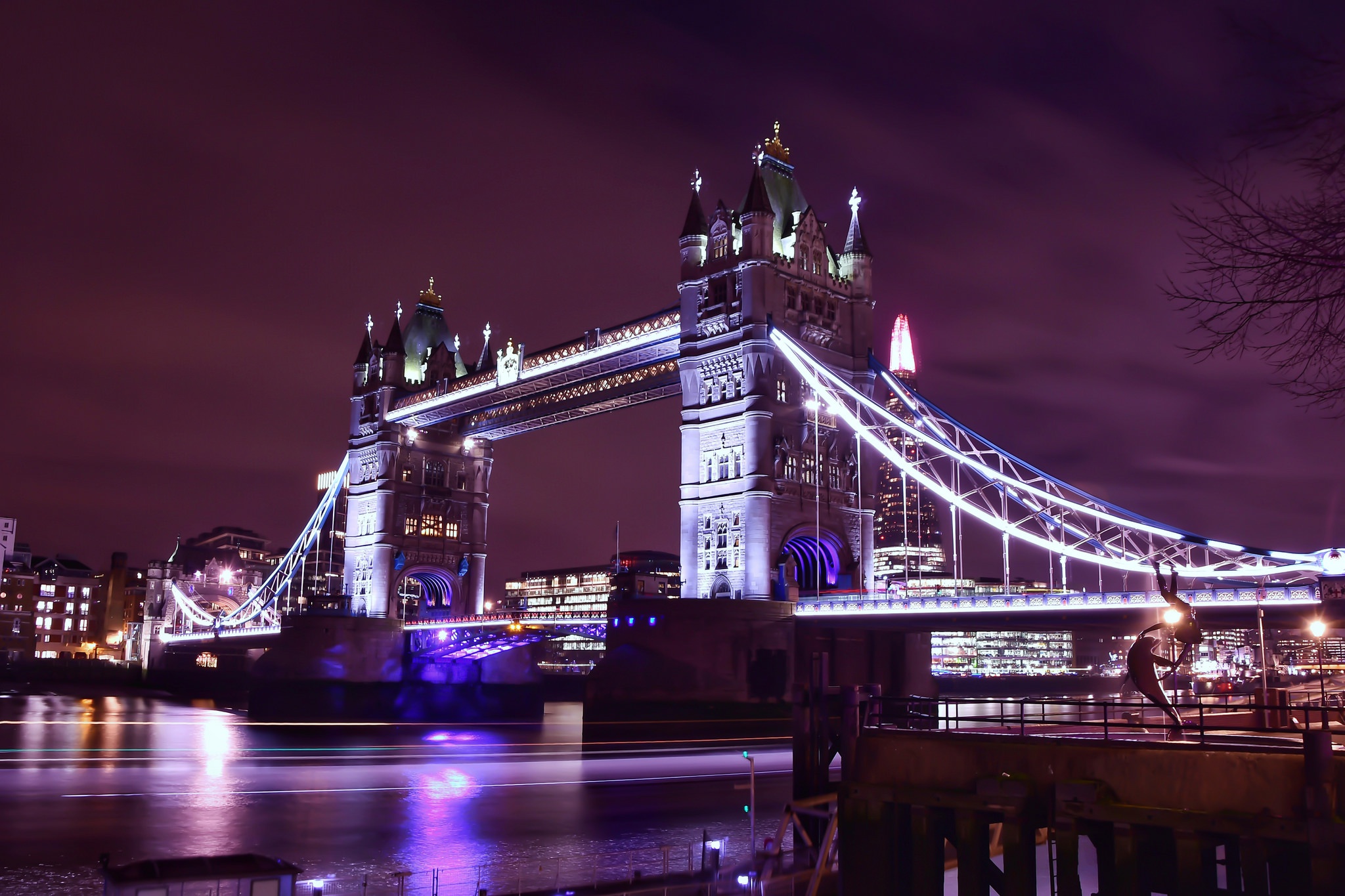 Bridge Building London Night Tower Bridge United Kingdom 2048x1365