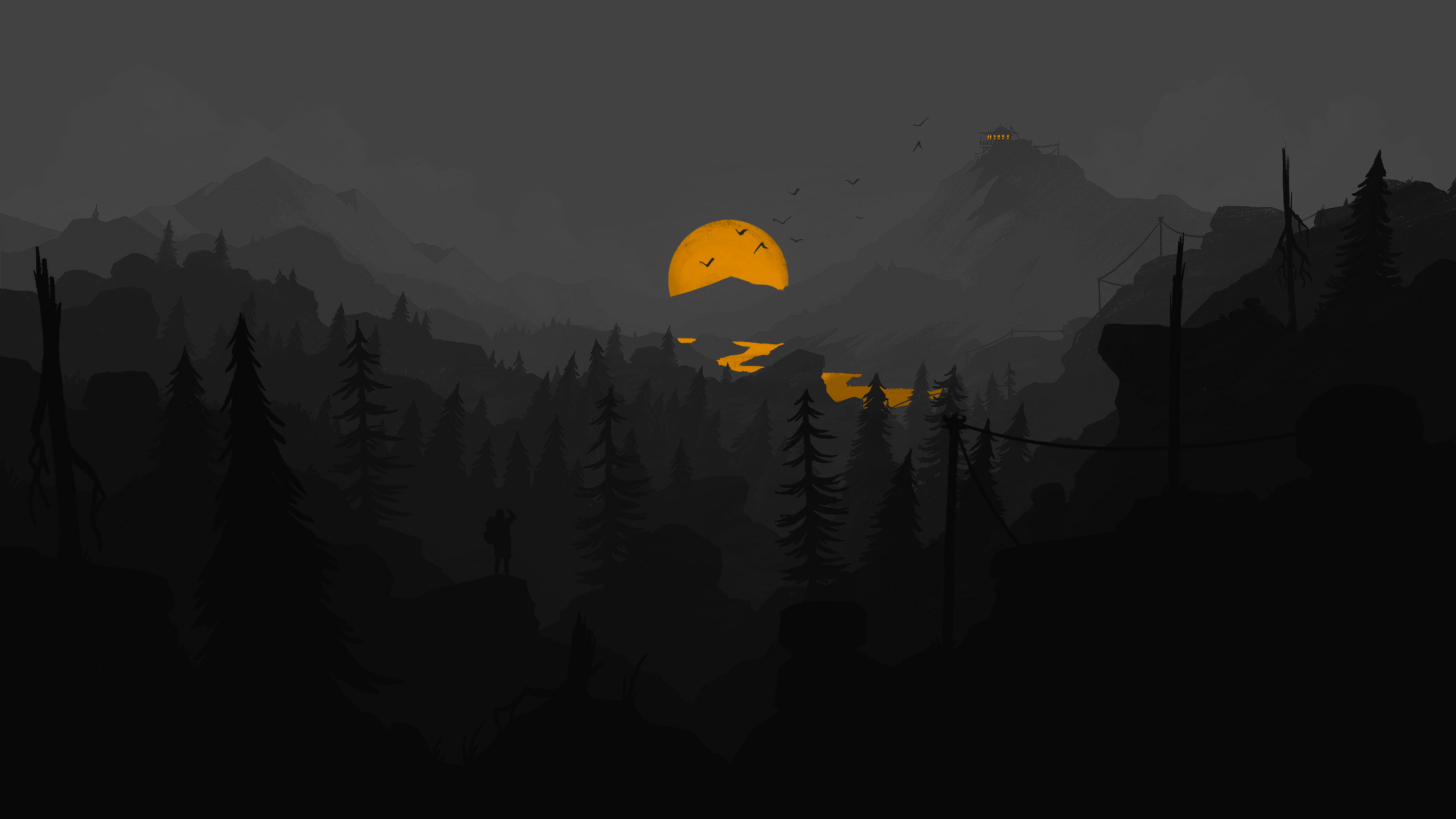 Firewatch Dark Night Minimalism Videogame Landscape 5120x2880