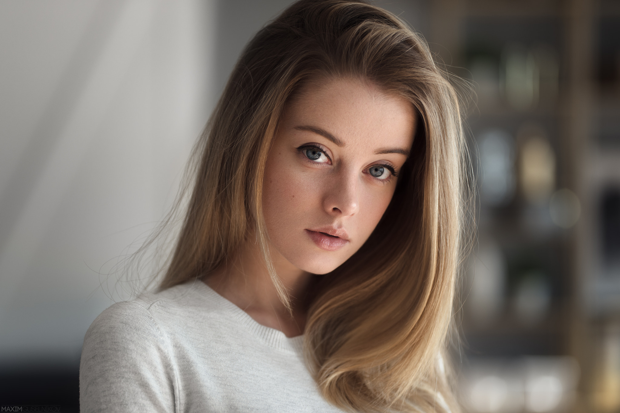 Blonde Blue Eyes Long Hair Maria Zhgenti Model Woman 2048x1365