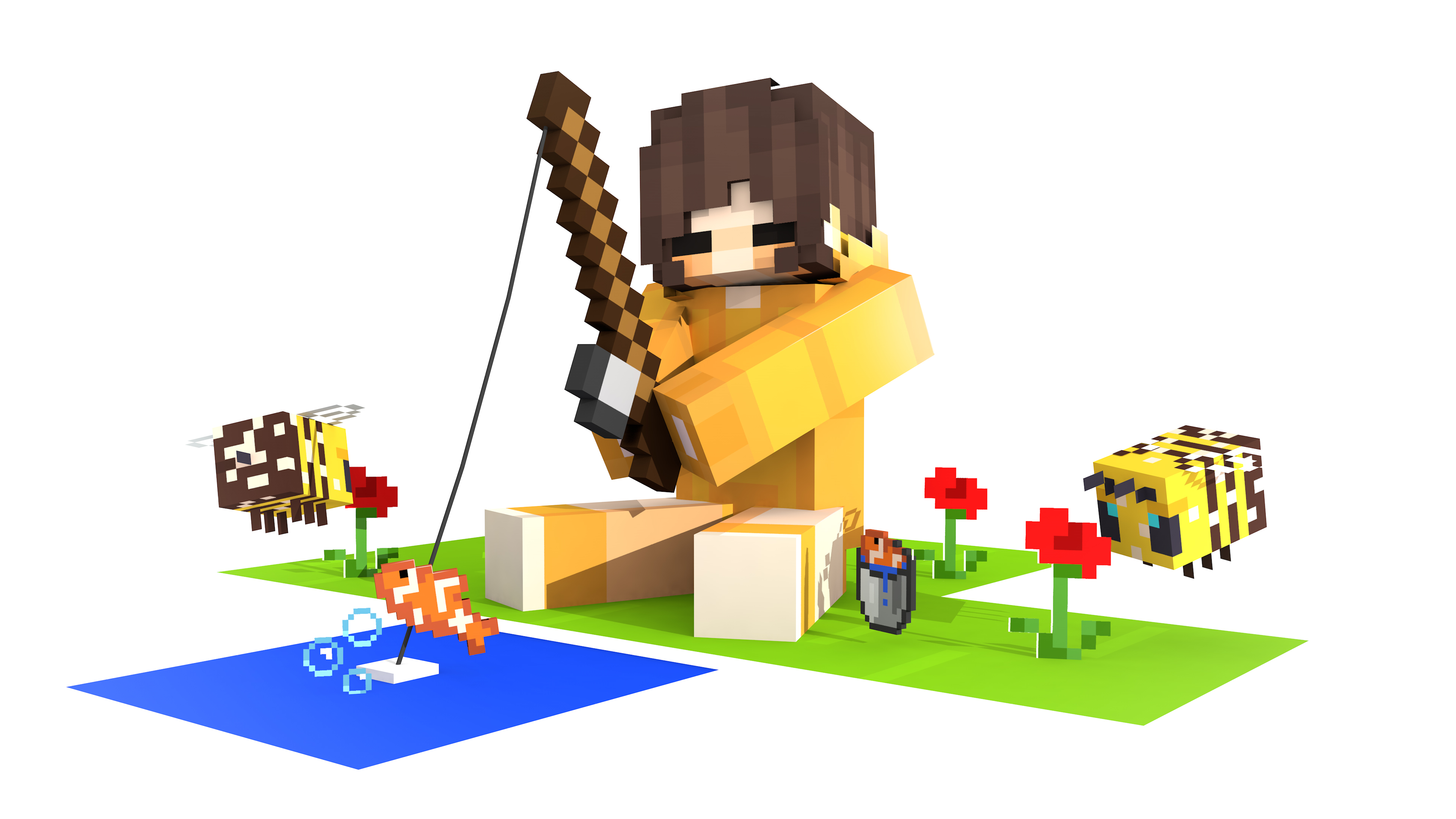Bee Fishing Minecraft 3840x2160