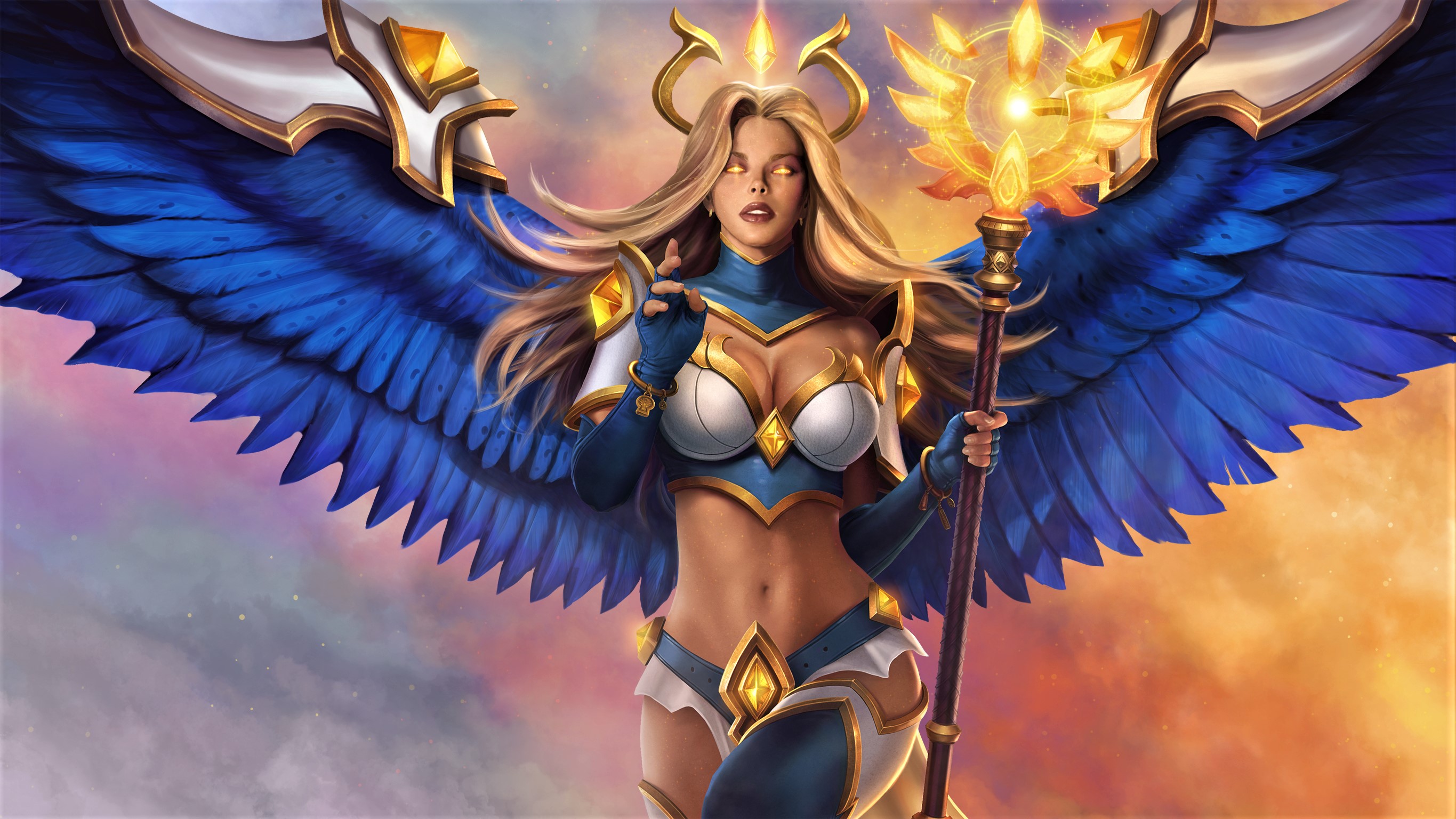 Angel Angel Warrior Blonde Fantasy Girl Staff Warrior Wings Woman 2731x1536