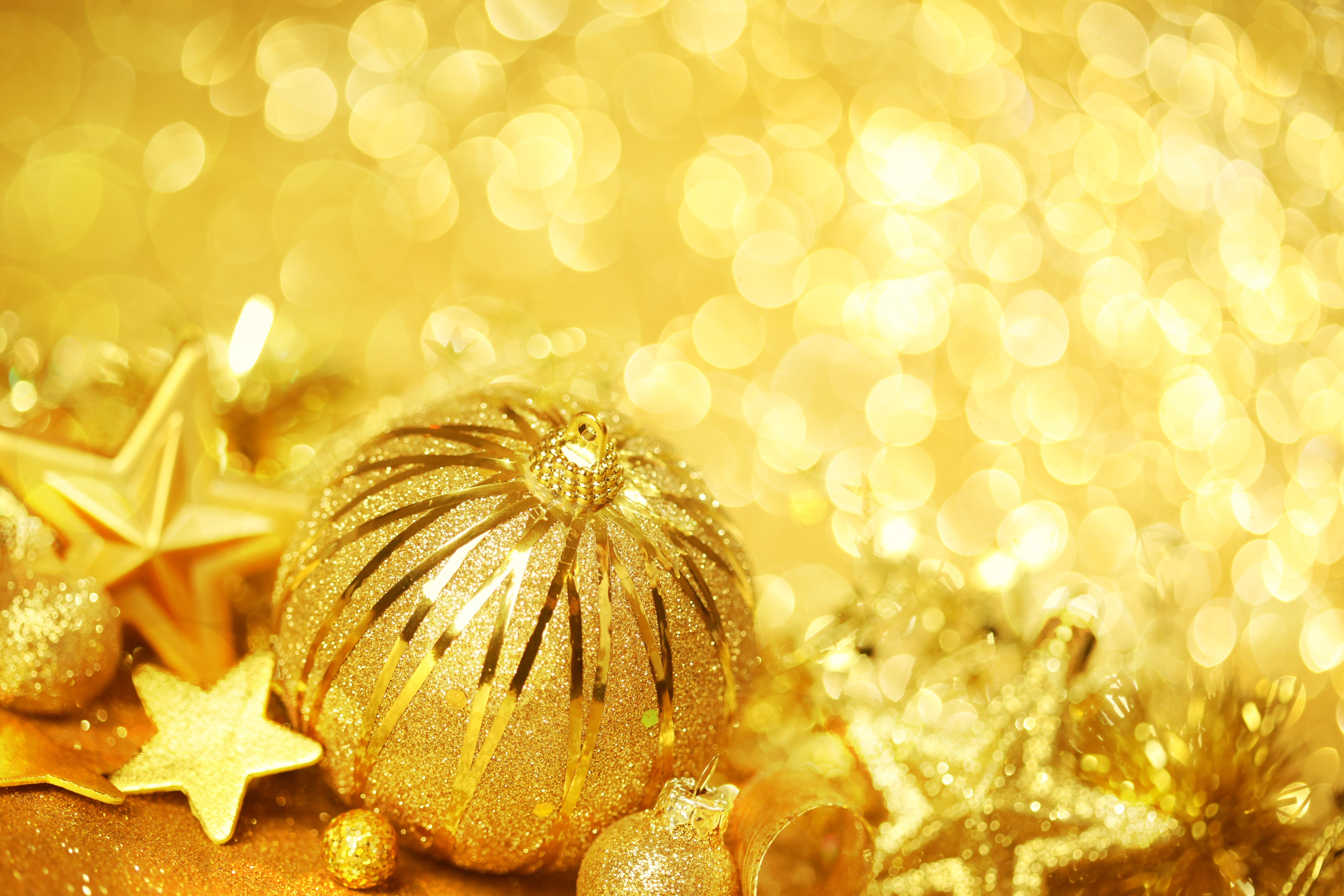 Bauble Bokeh Christmas Christmas Ornaments Golden Star 5616x3744