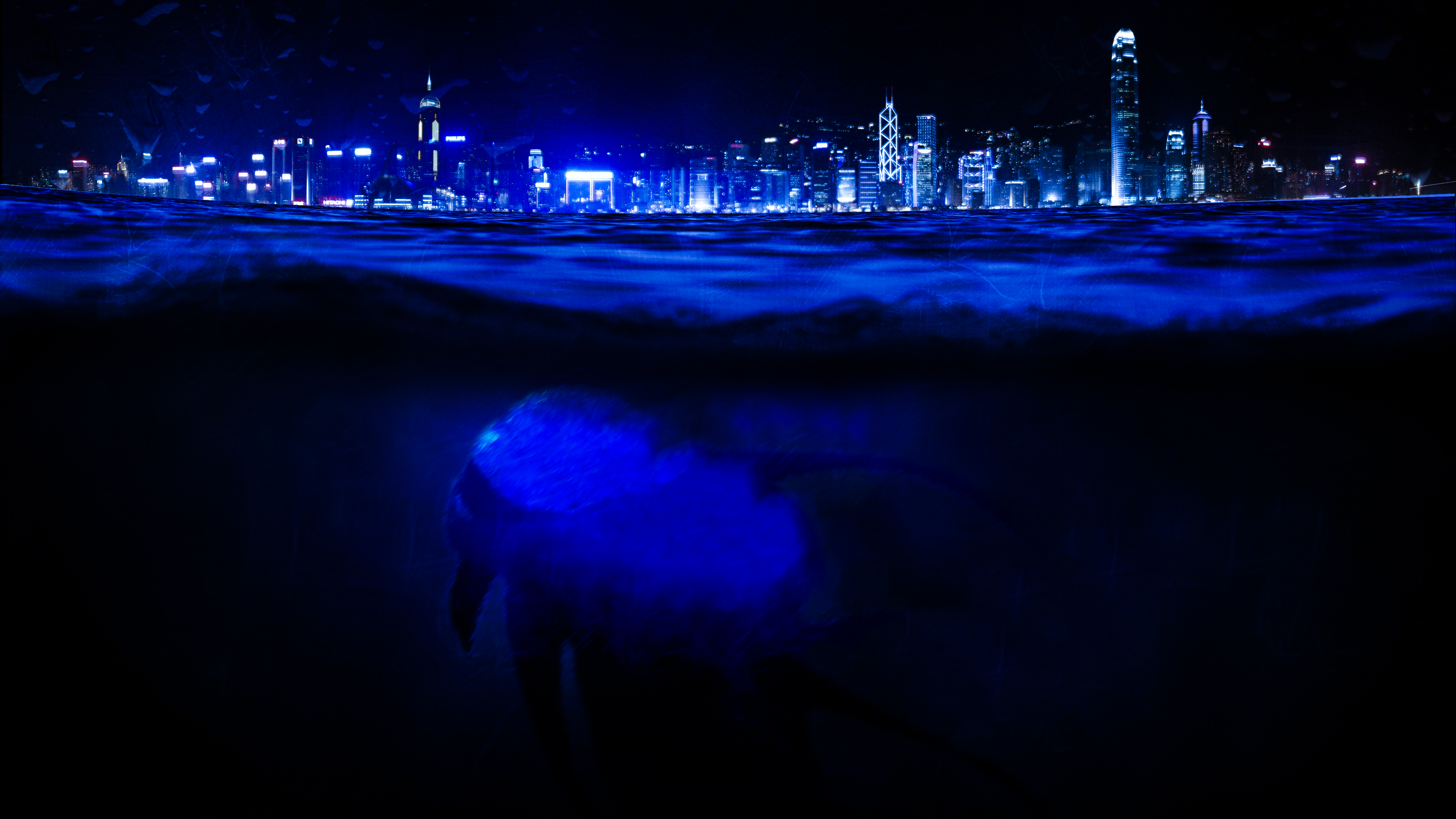 Blue City Night Photoshop Sea Sea Monster Underwater 3840x2160