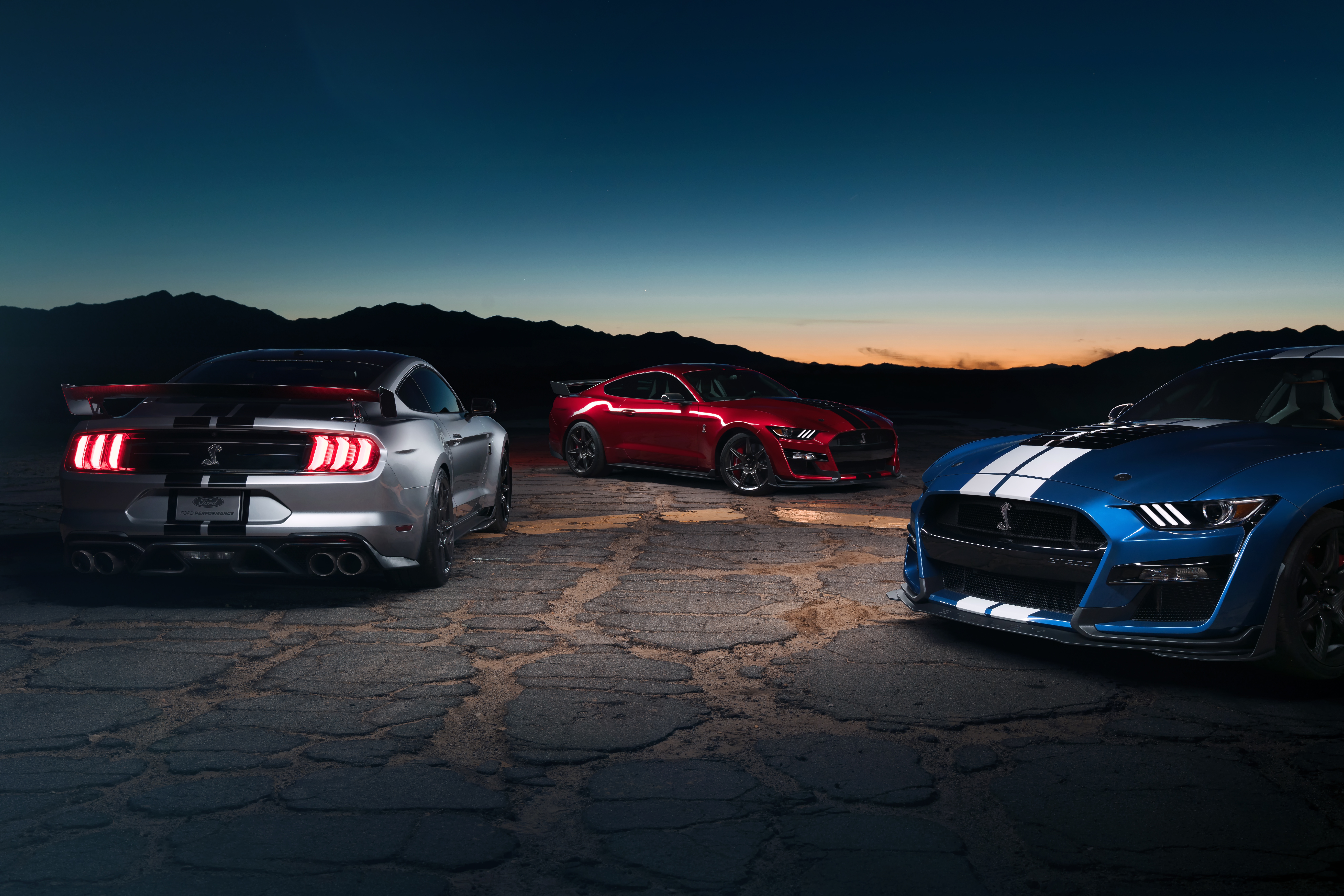Blue Car Car Ford Ford Mustang Ford Mustang Shelby Gt500 Muscle Car Red Car Silver Car Vehicle 7943x5298