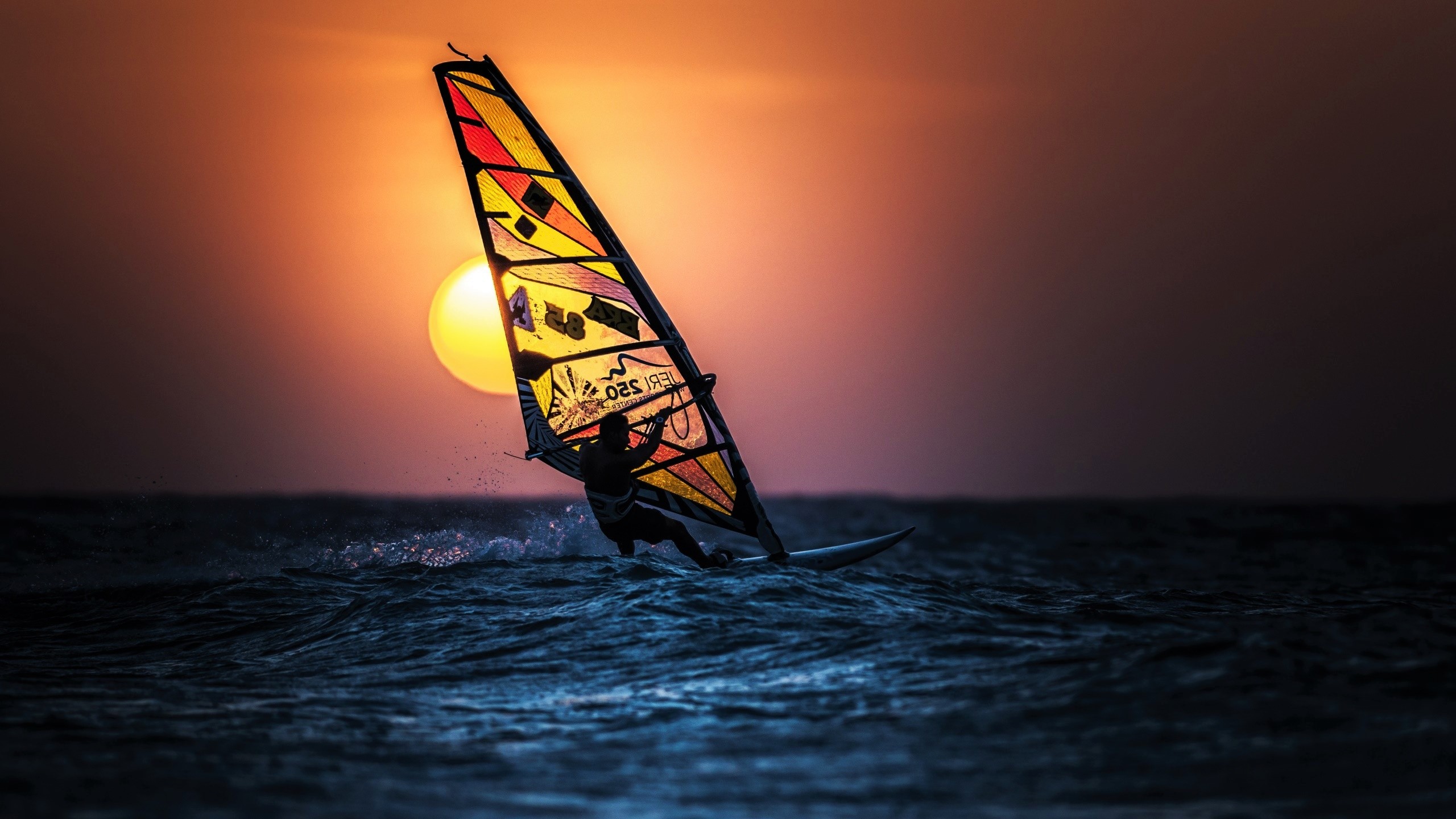 Ocean Sea Sport Sunset Windsurfing 2560x1440