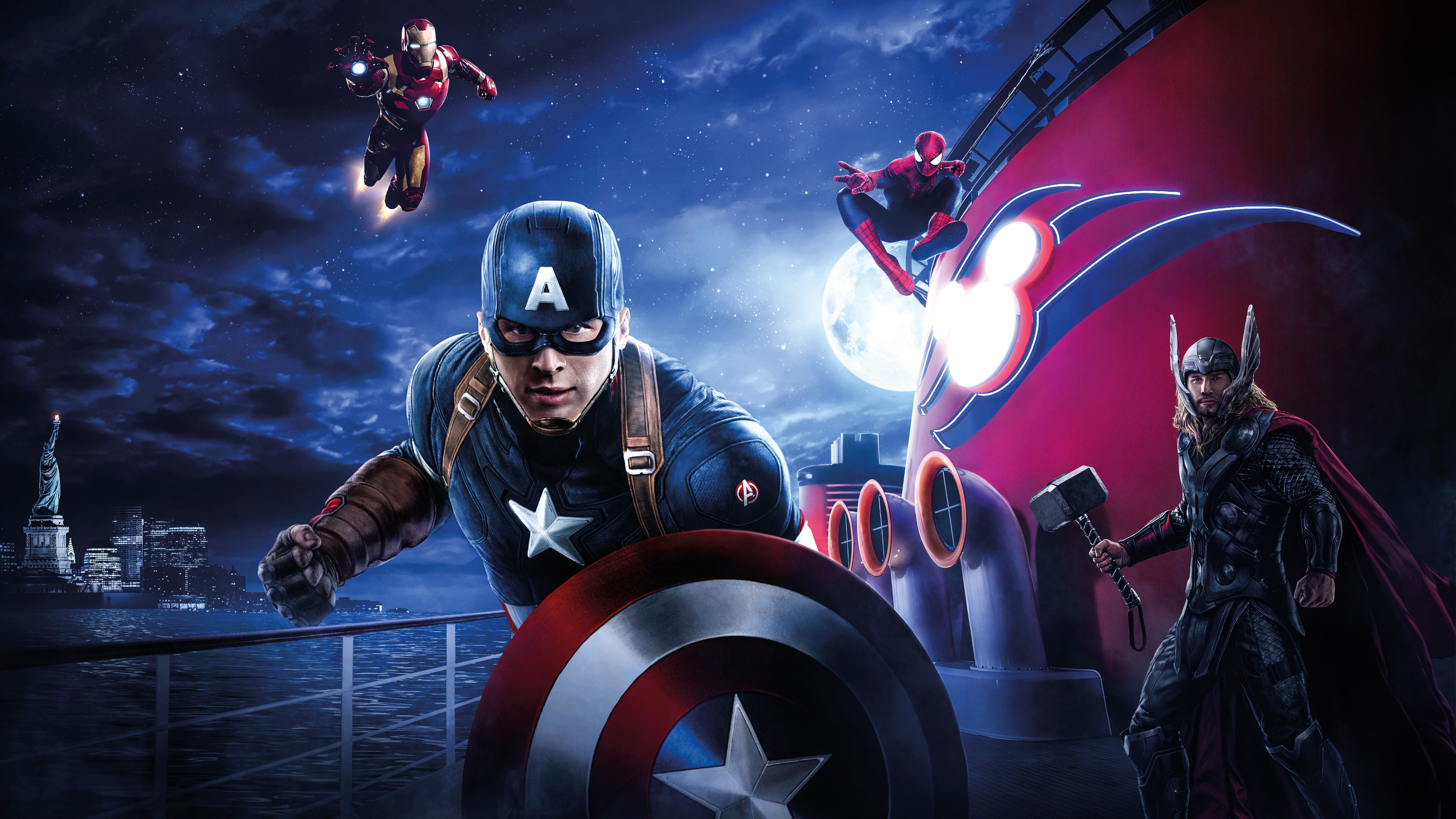 Captain America Iron Man Spider Man Thor 7500x4219