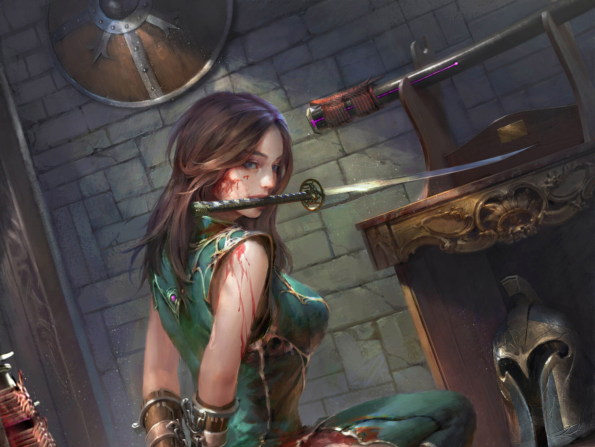 Blood Brown Hair Girl Katana Legend Of The Cryptids Woman Warrior 1920x1444