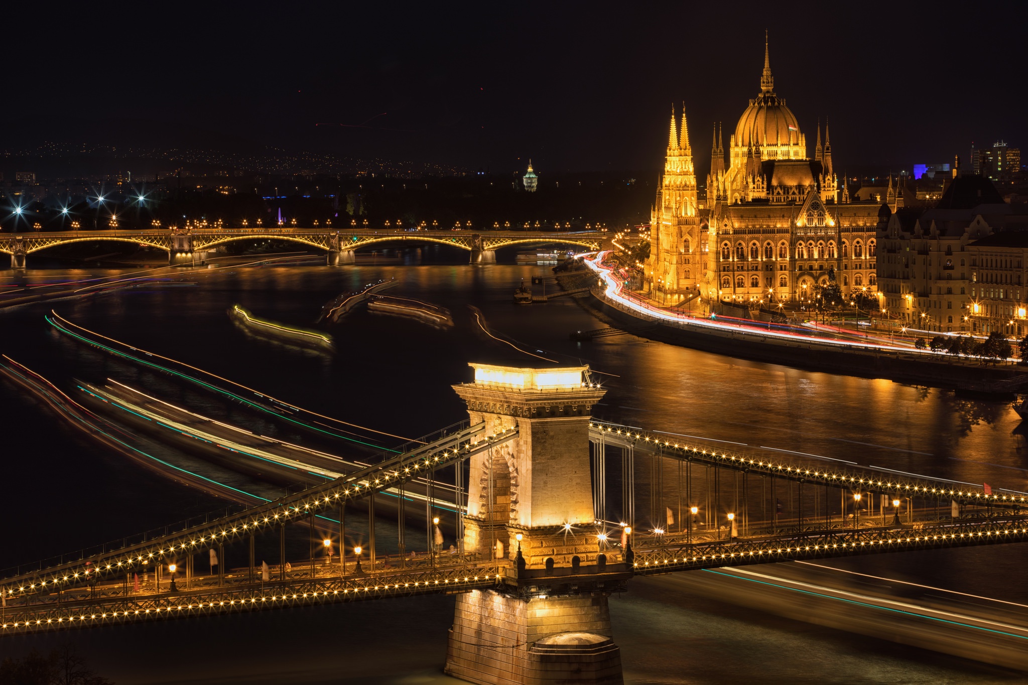 Budapest Chain Bridge Hungary Margaret Bridge Night River 2048x1365