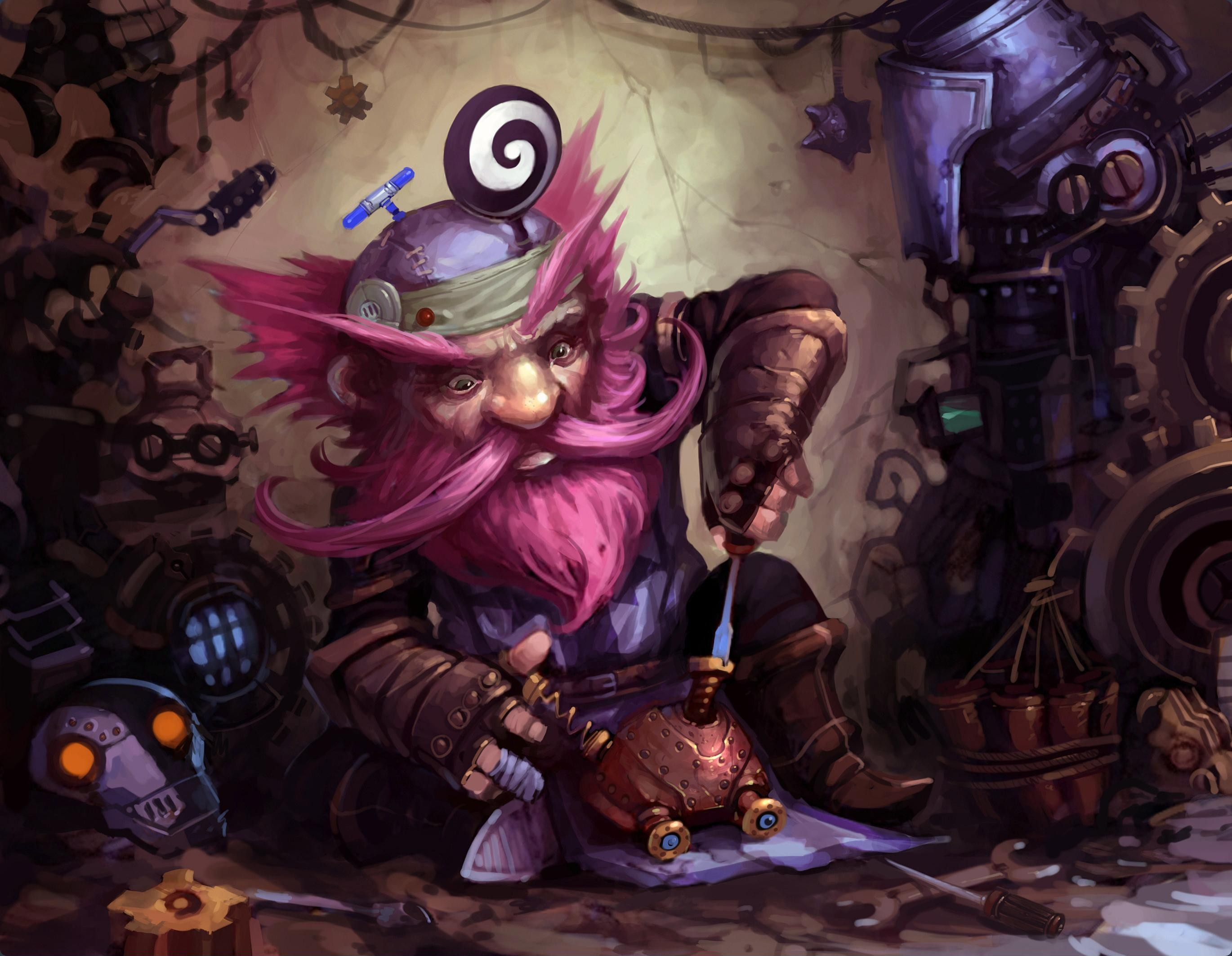 Gnome Hearthstone Heroes Of Warcraft Pink Hair 2740x2126