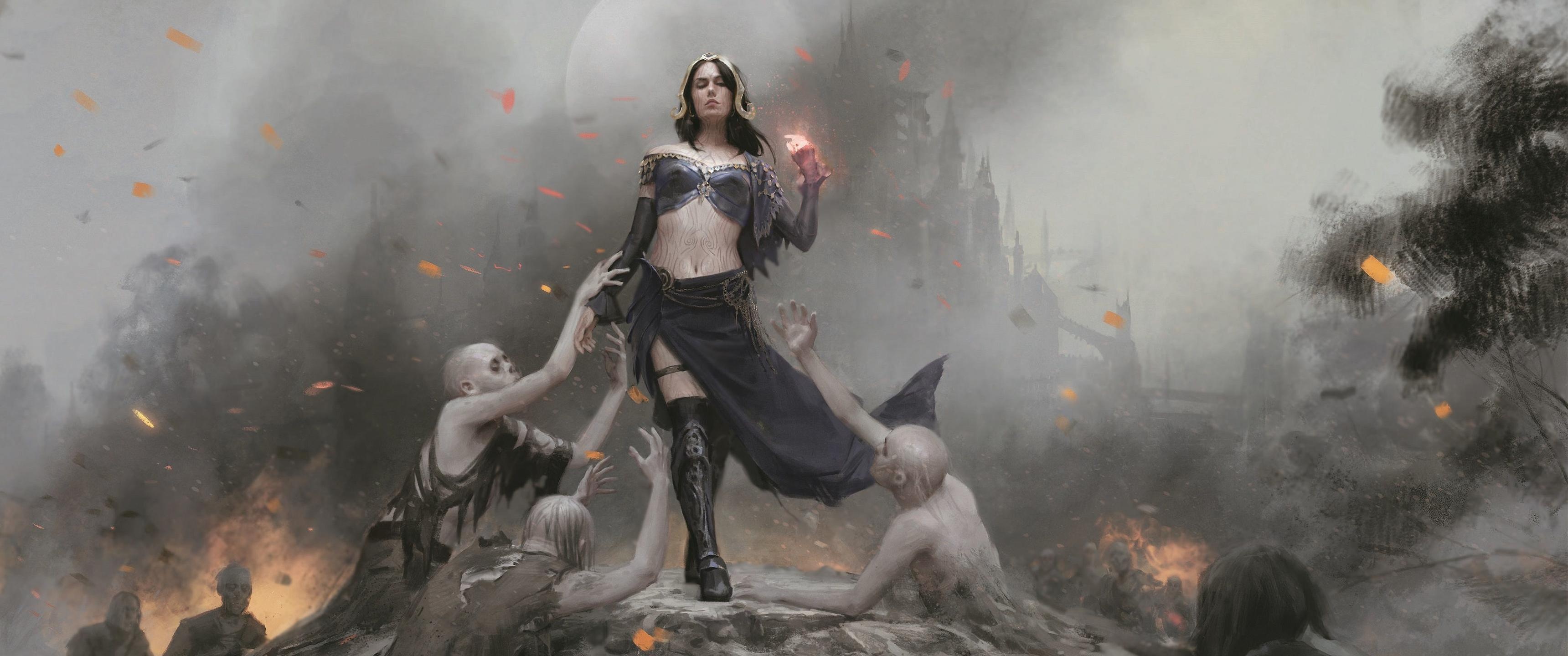 Girl Liliana Magic The Gathering Liliana Defiant Necromancer Magic Magic The Gathering Planeswalker  3440x1440