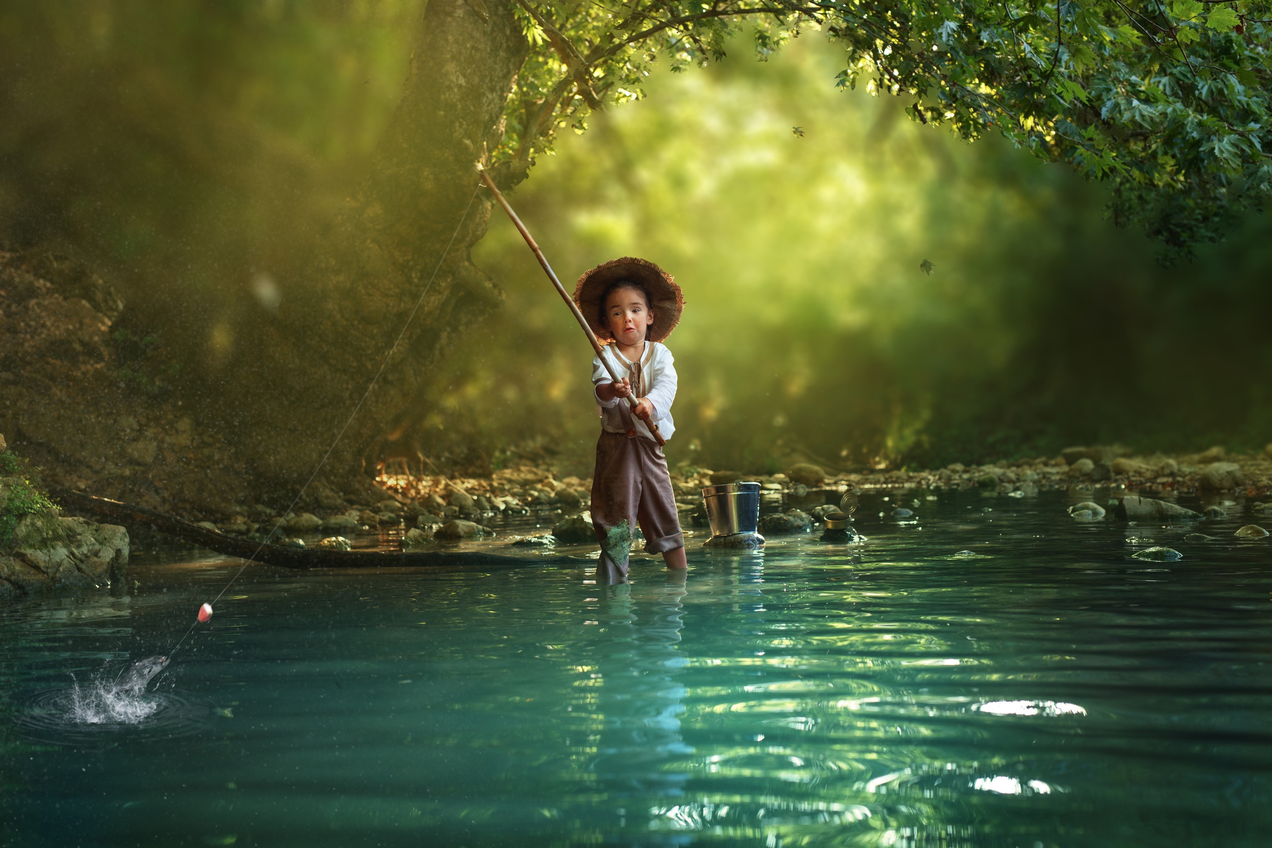Child Fishing Girl Hat Little Girl 2500x1667