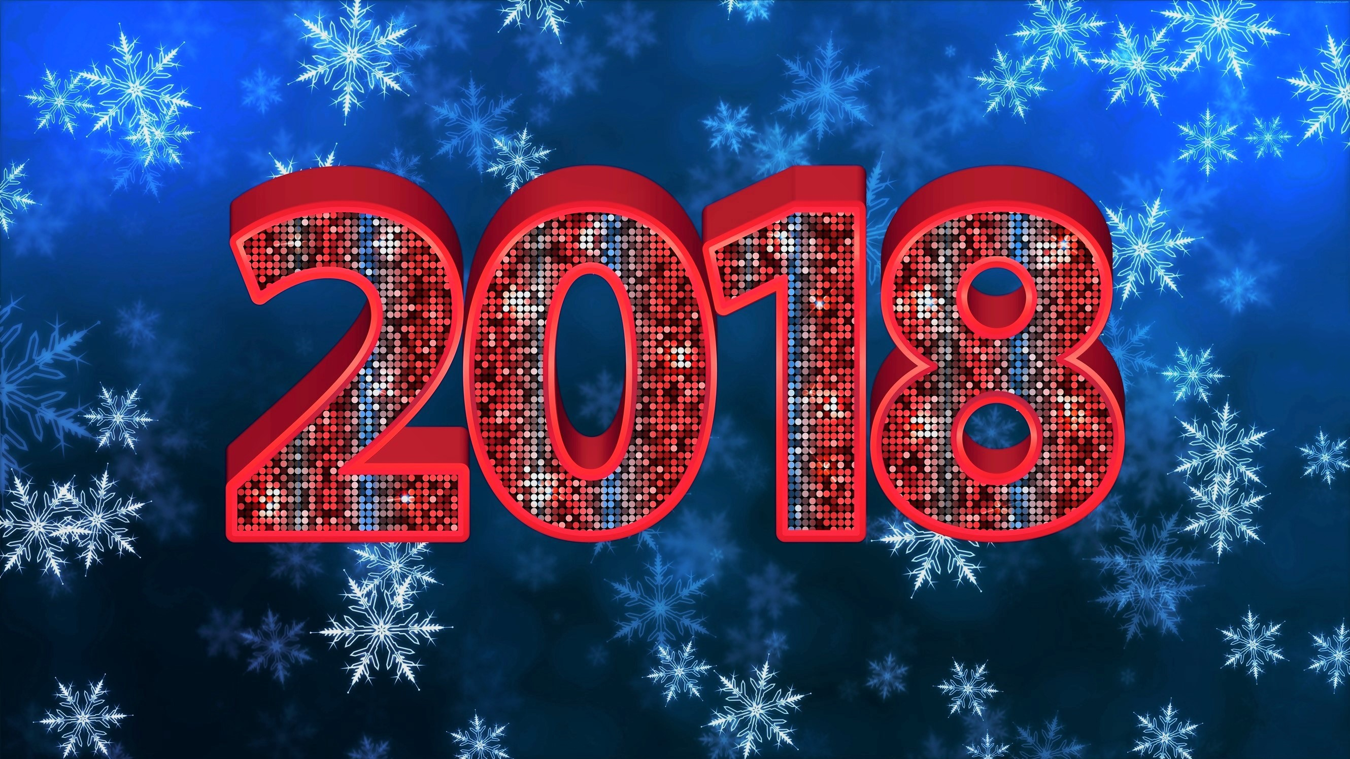 Blue Holiday New Year New Year 2018 Red Snowflake 2660x1496