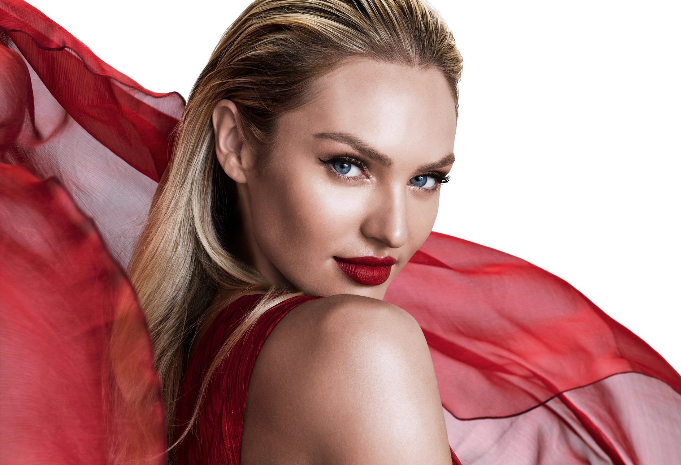 Blonde Blue Eyes Candice Swanepoel Face Girl Lipstick Model South African 2200x1503