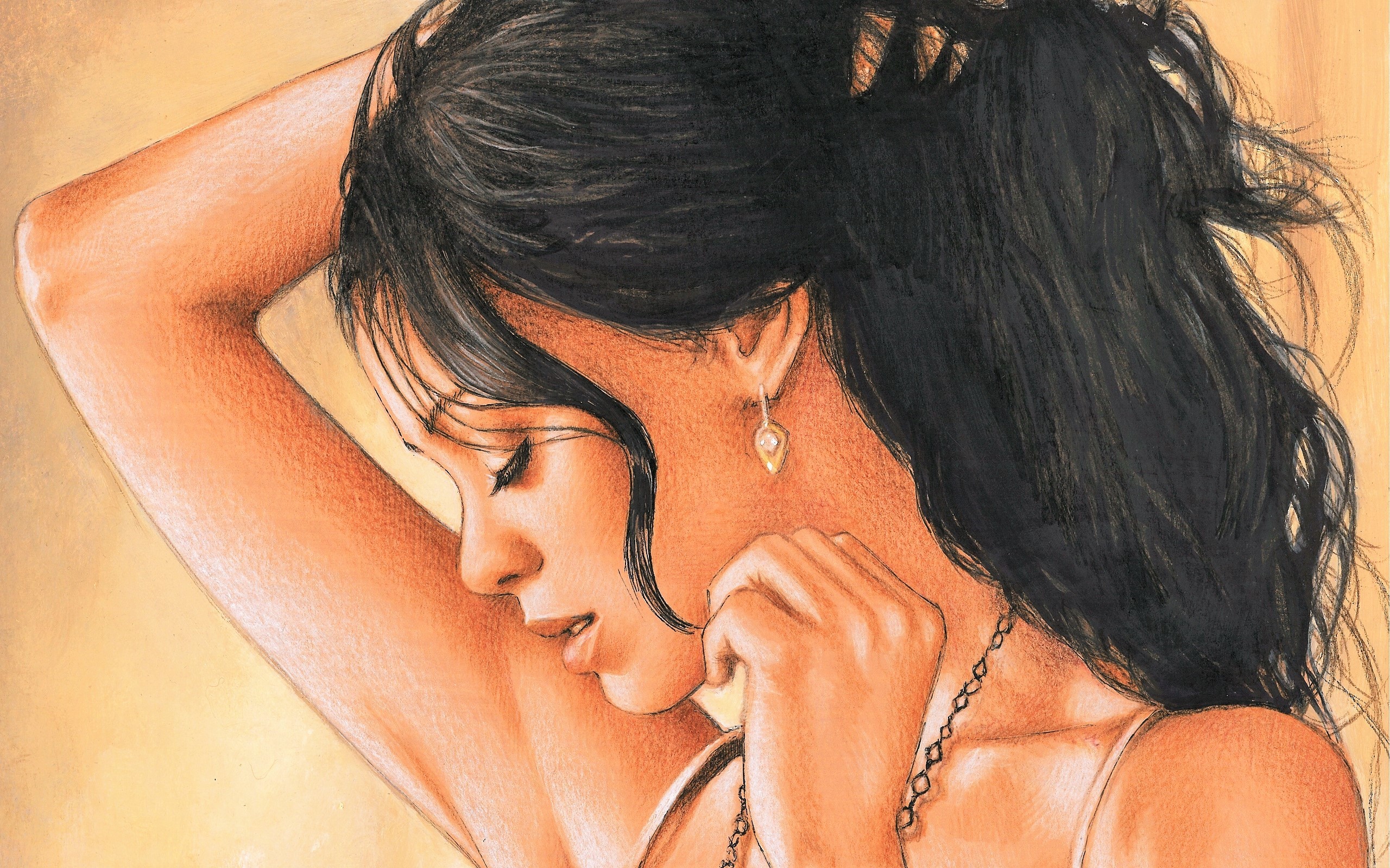 Artistic Brunette Drawing Girl Woman 2560x1600