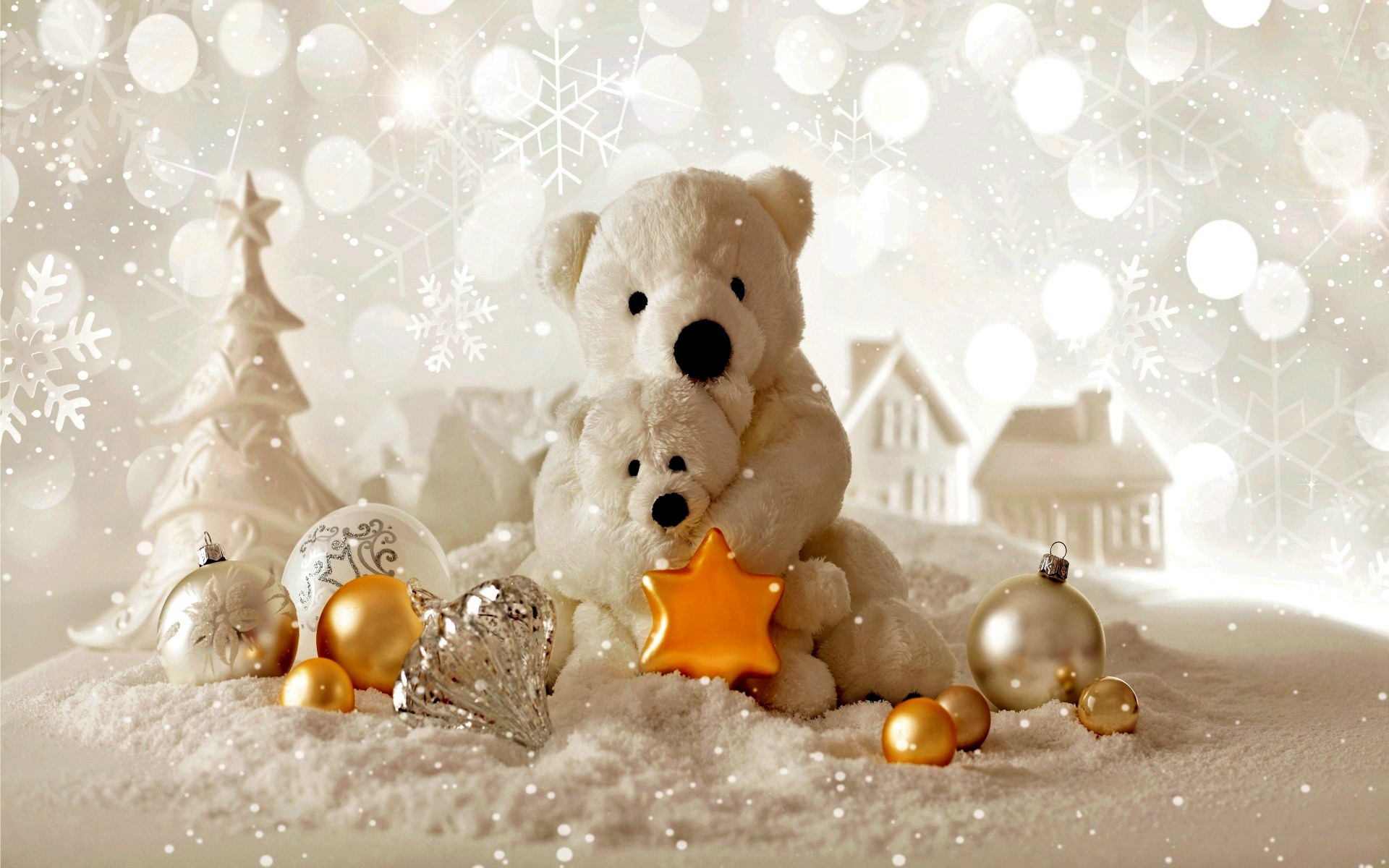 Bokeh Christmas Ornaments Stuffed Animal Teddy Bear 1920x1200