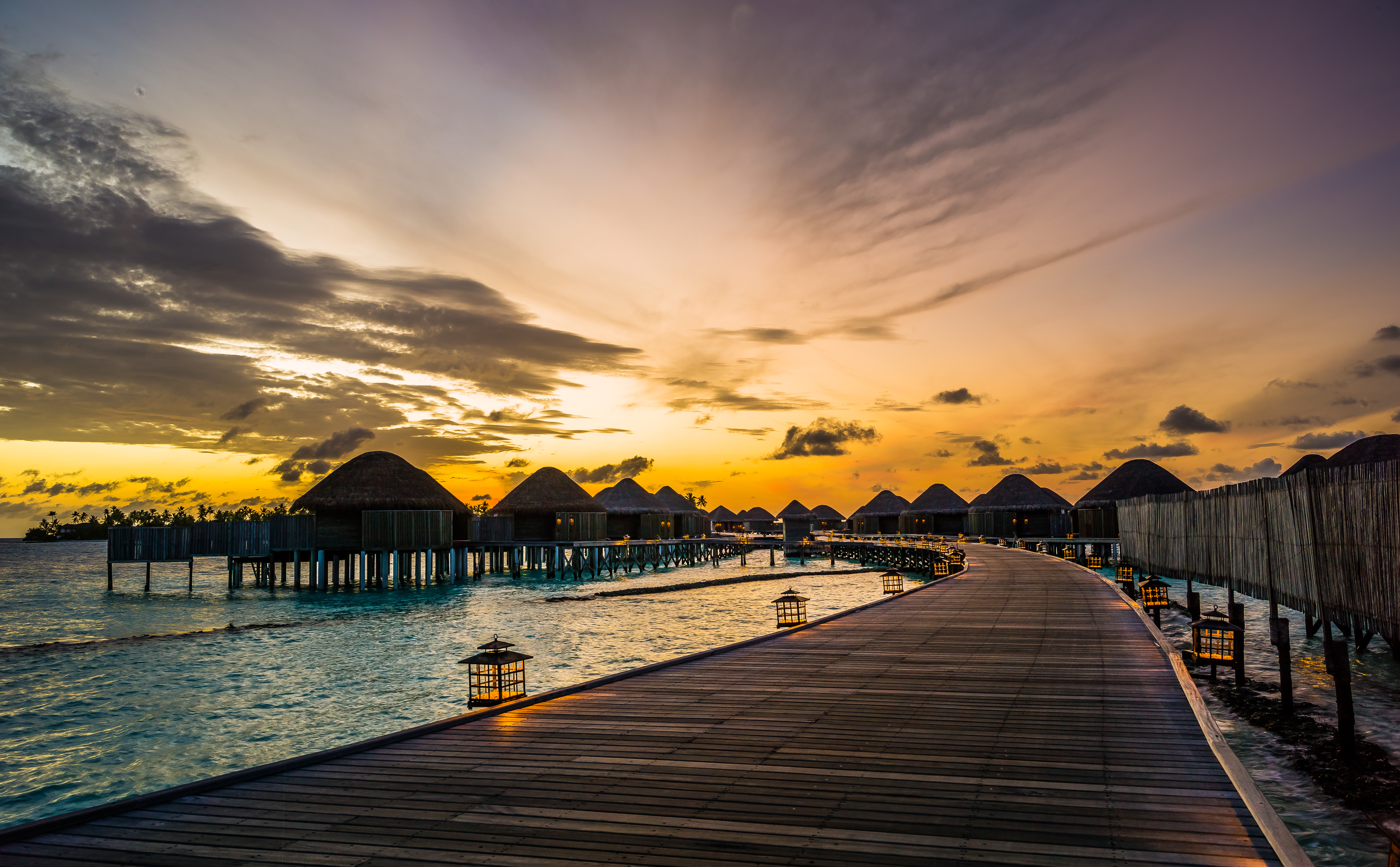 Constance Halaveli Resort Dawn Hotel Maldives Morning Pier Resort Sky Sunrise Tropics 7358x4558