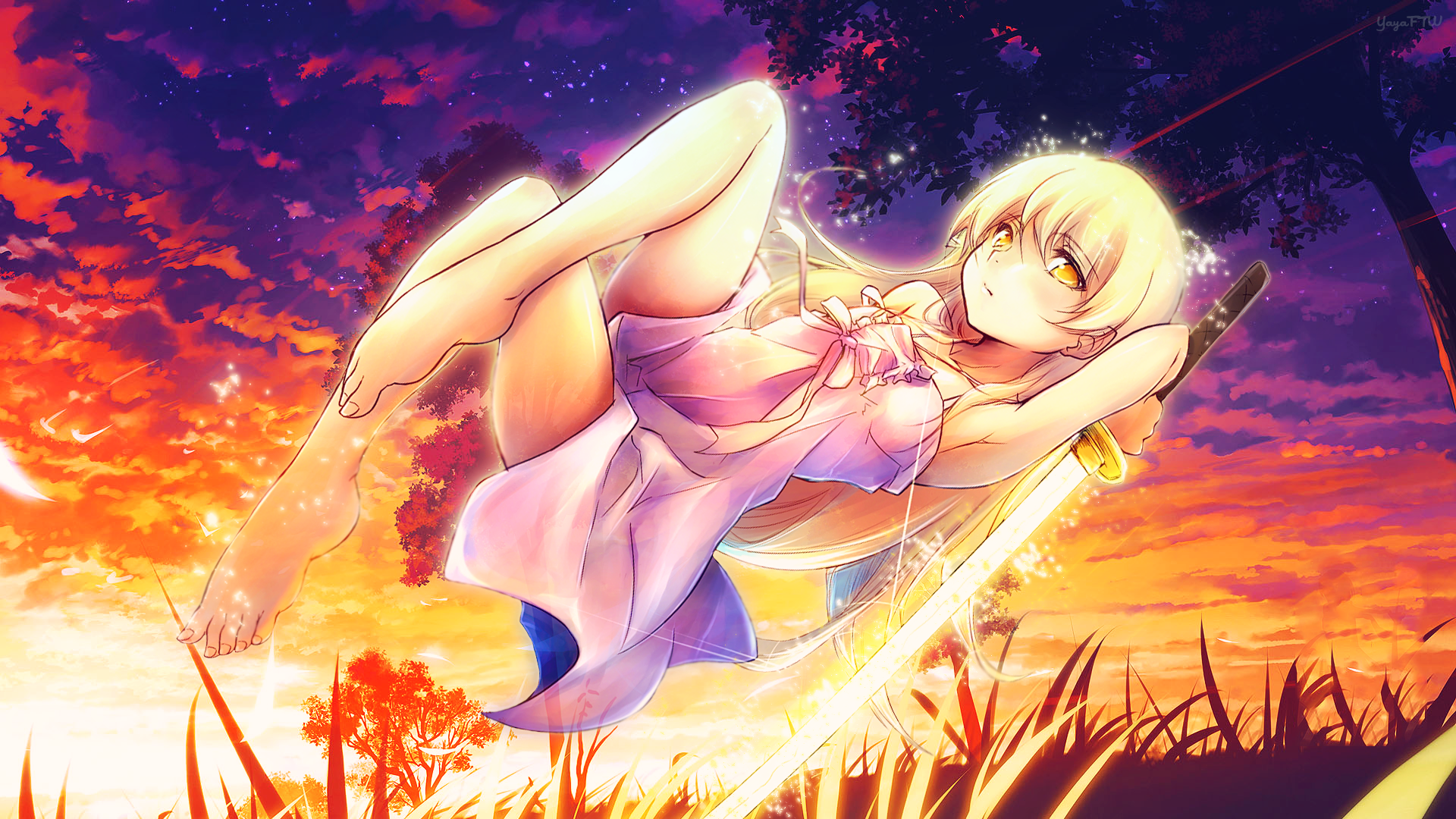 Bakemonogatari Blonde Monogatari Series Second Season Shinobu Oshino Yellow Eyes 1920x1080