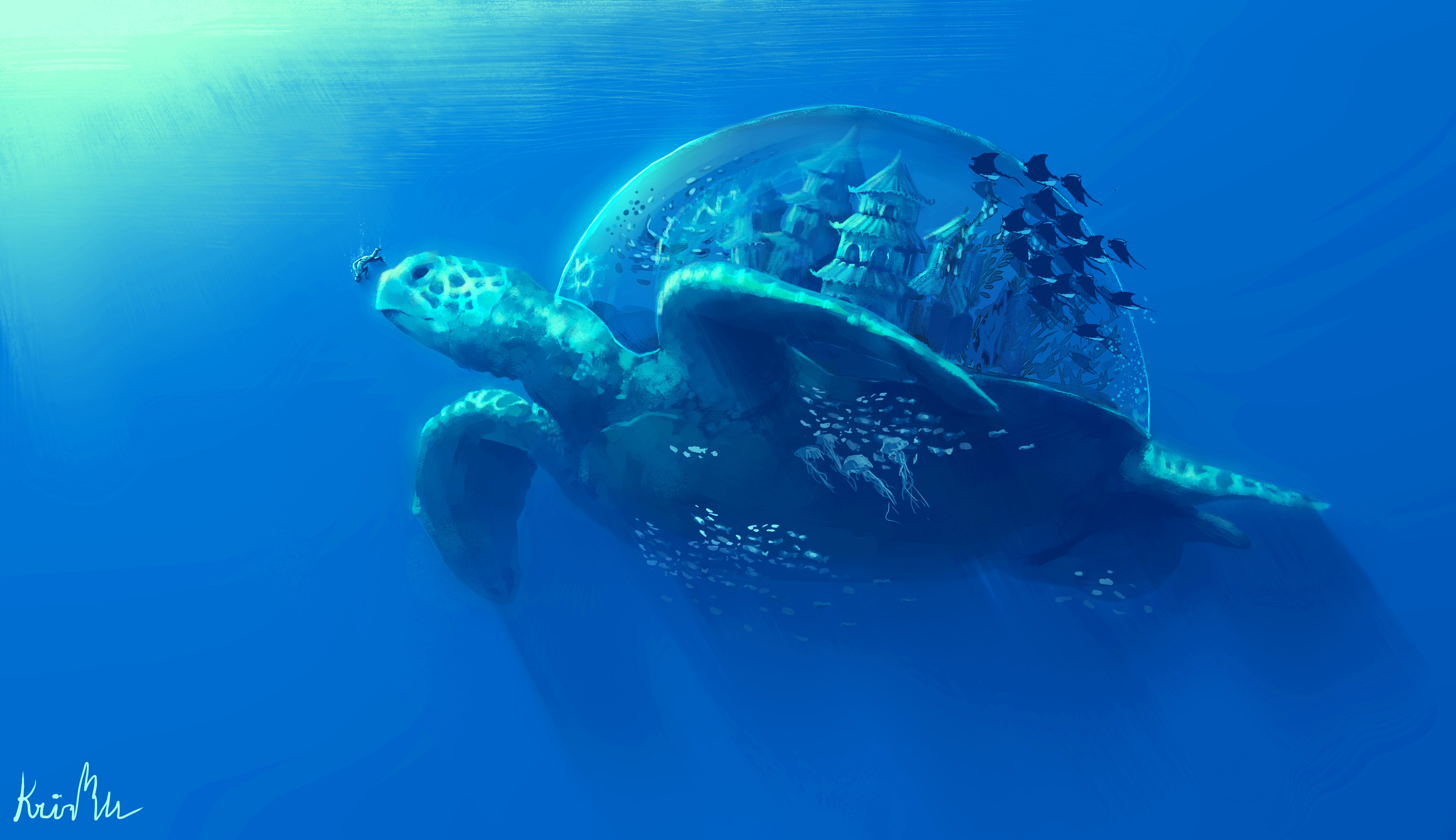 Giant Turtle Underwater 3900x2250