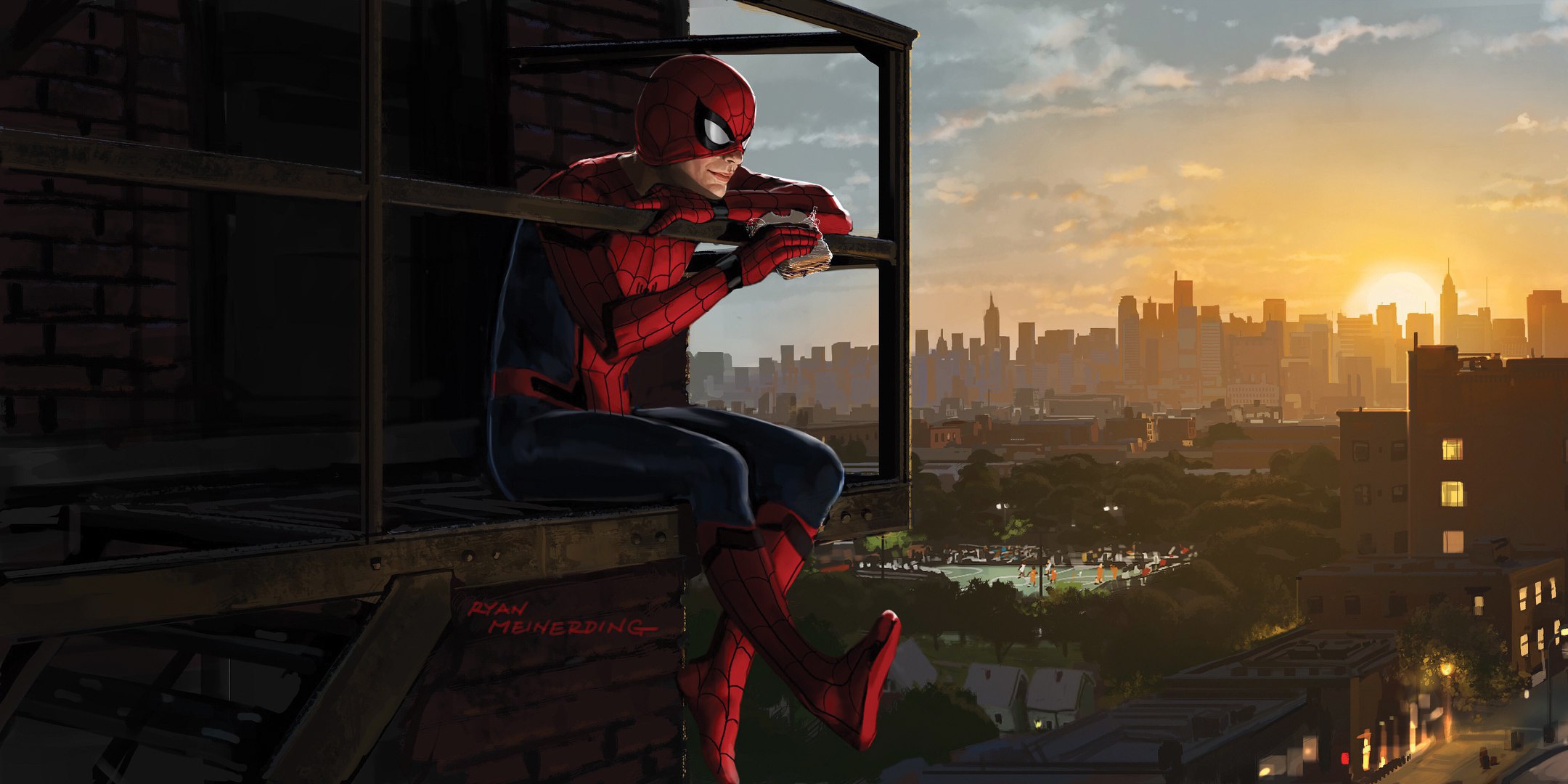 City Spider Man Homecoming Sunrise 2160x1080