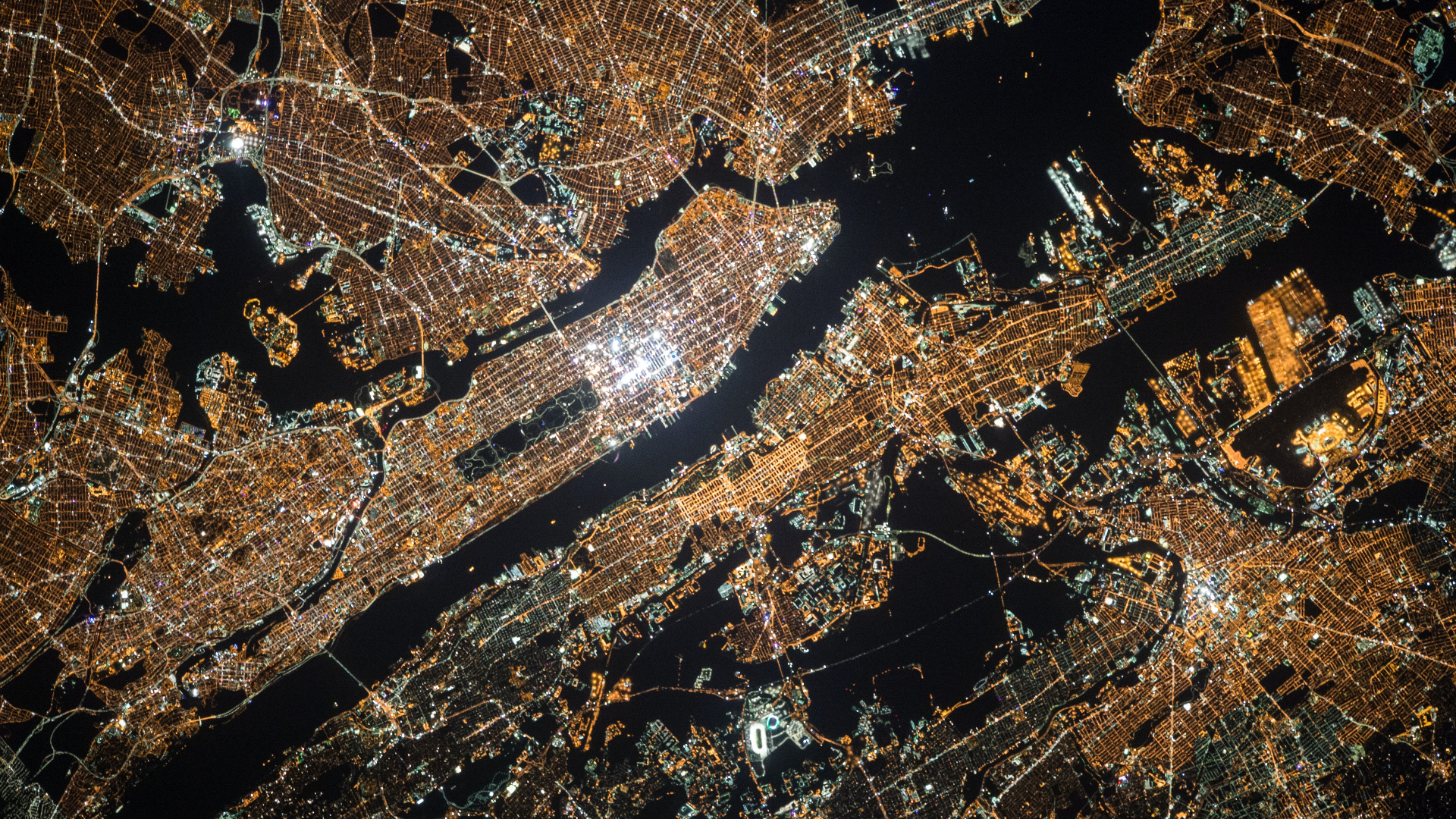 City Cityscape Lights Night Aerial Manhattan New York City USA 1920x1080