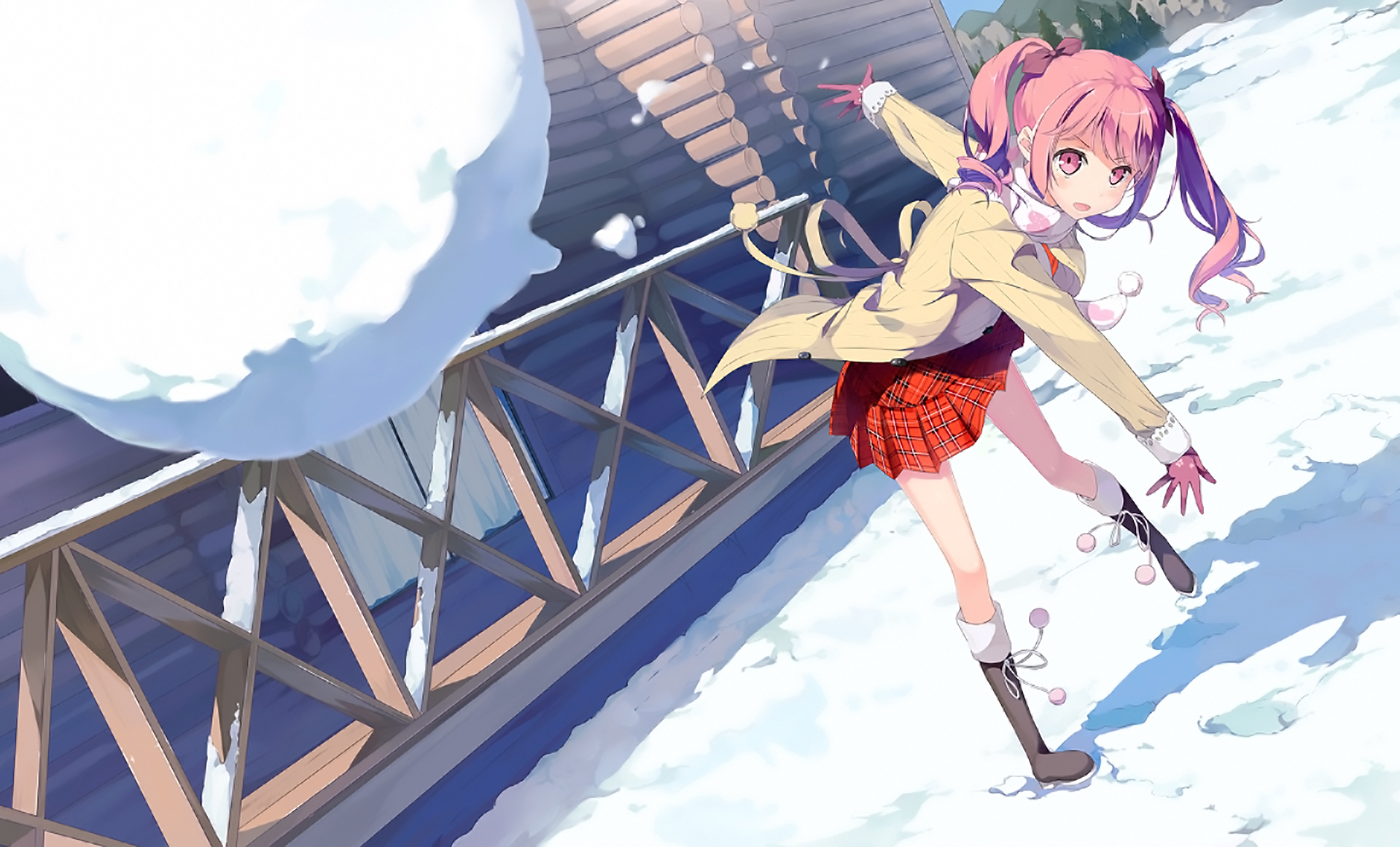 5 Nenme No Houkago Dress Glove Pink Hair Snow Snowball Twintails 1920x1162