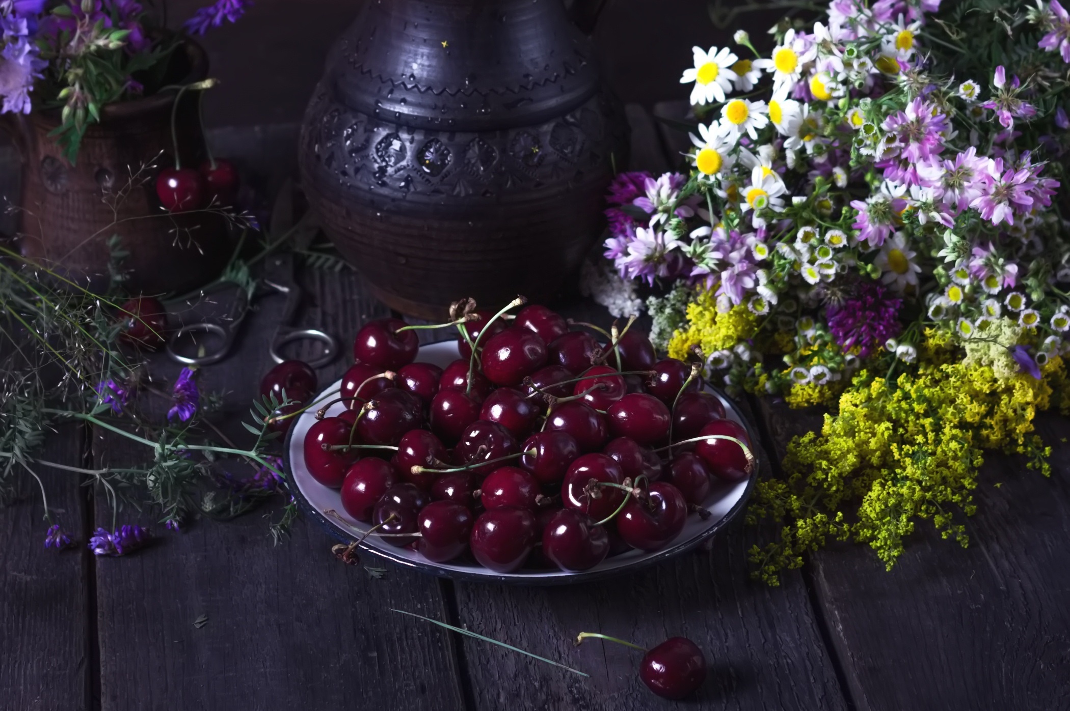 Cherry Flower Fruit Still Life 2100x1397