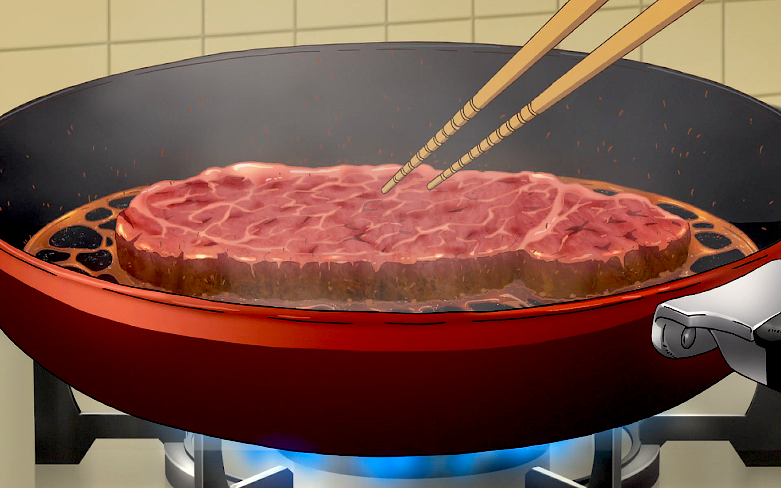Beef Chopsticks Citrus Anime Cooking Steak 2560x1600