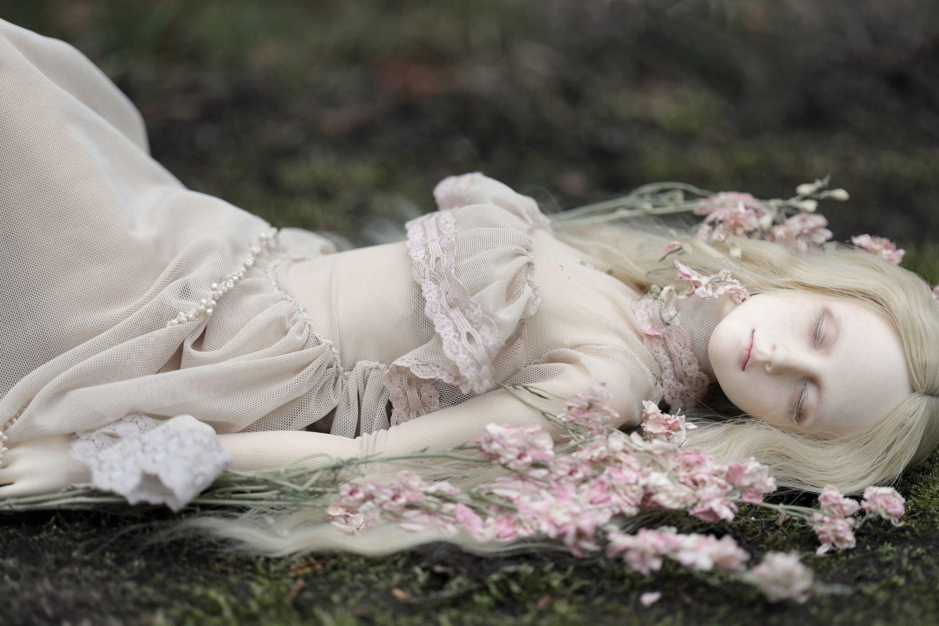 Girl Lying Down Pink Flower Woman 1920x1280
