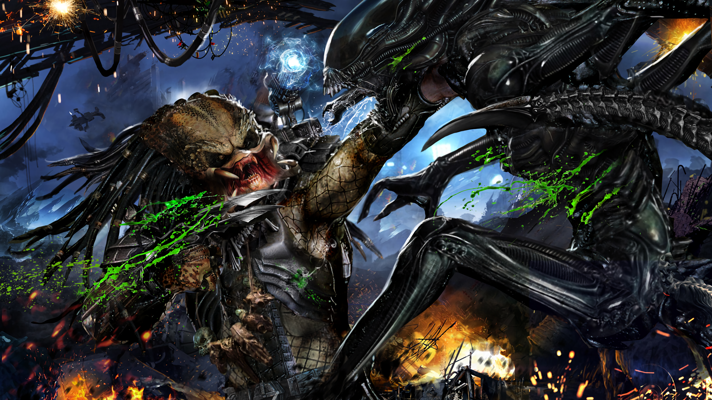 Alien Vs Predator Predator Xenomorph 2400x1350