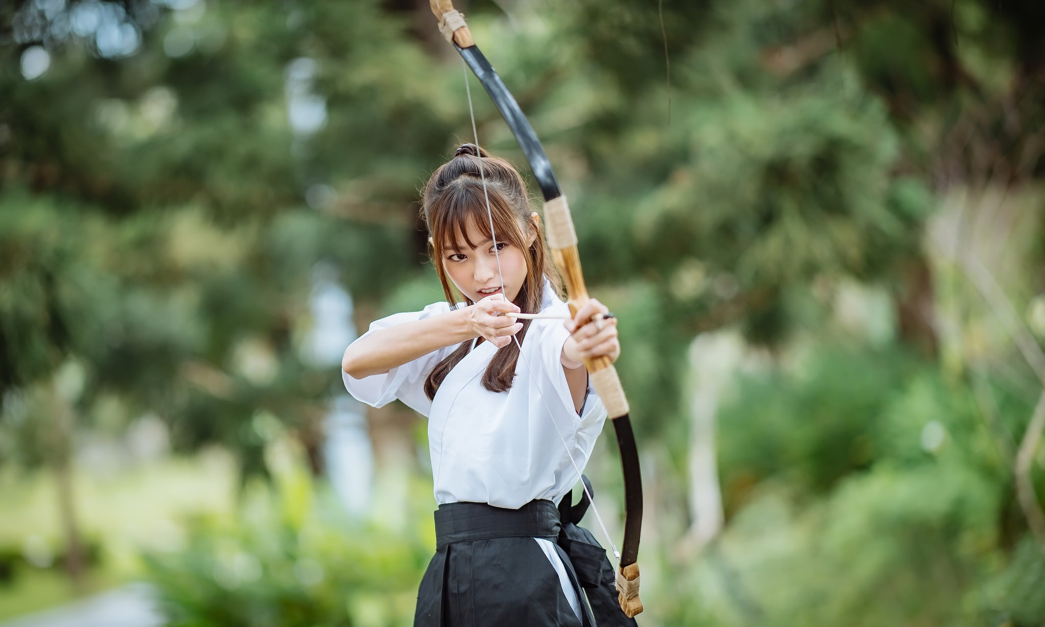 Archery Asian Bow Brunette Depth Of Field Girl Woman 2048x1230