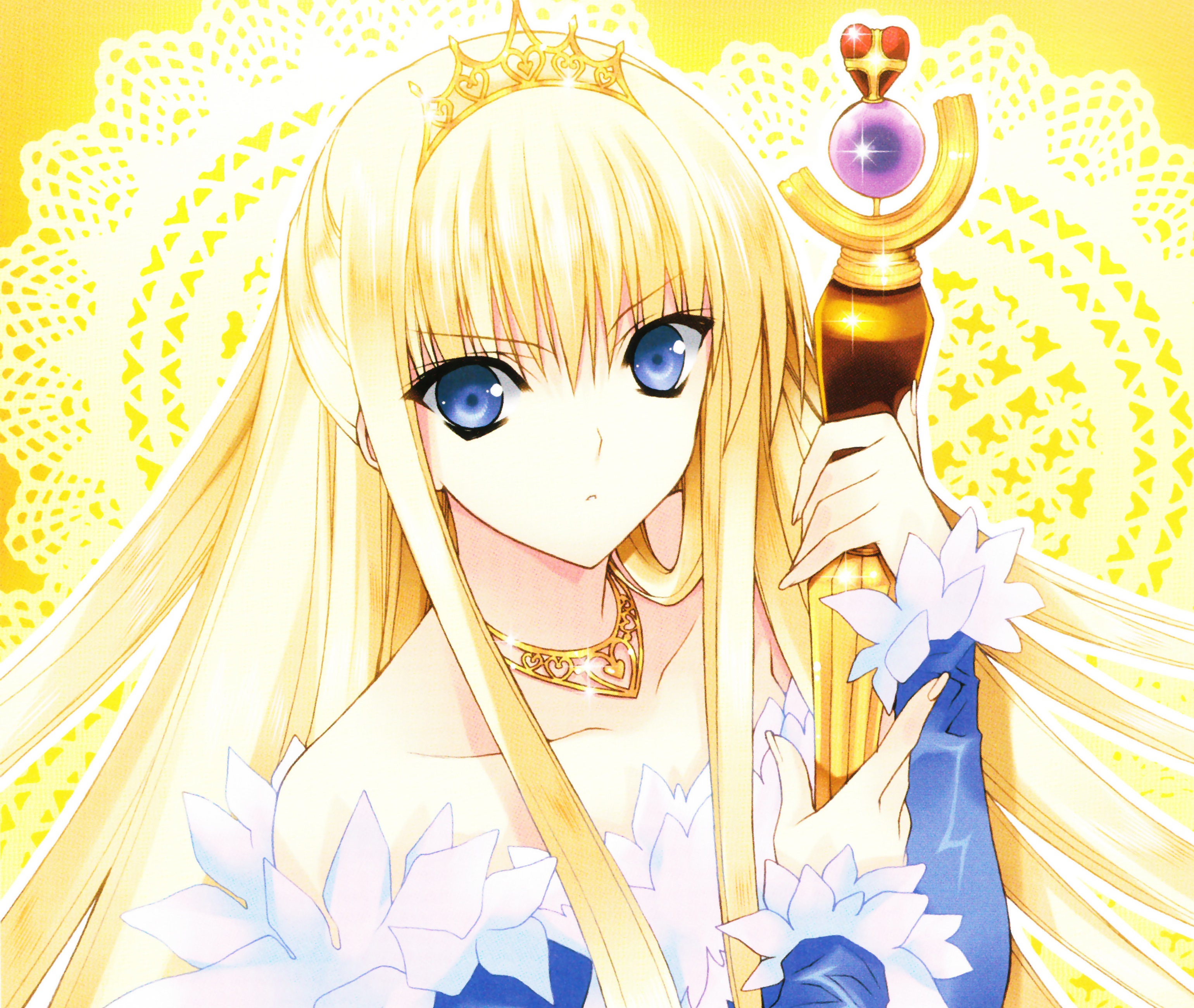 Blonde Blue Eyes Long Hair Staff Tiara 3080x2600