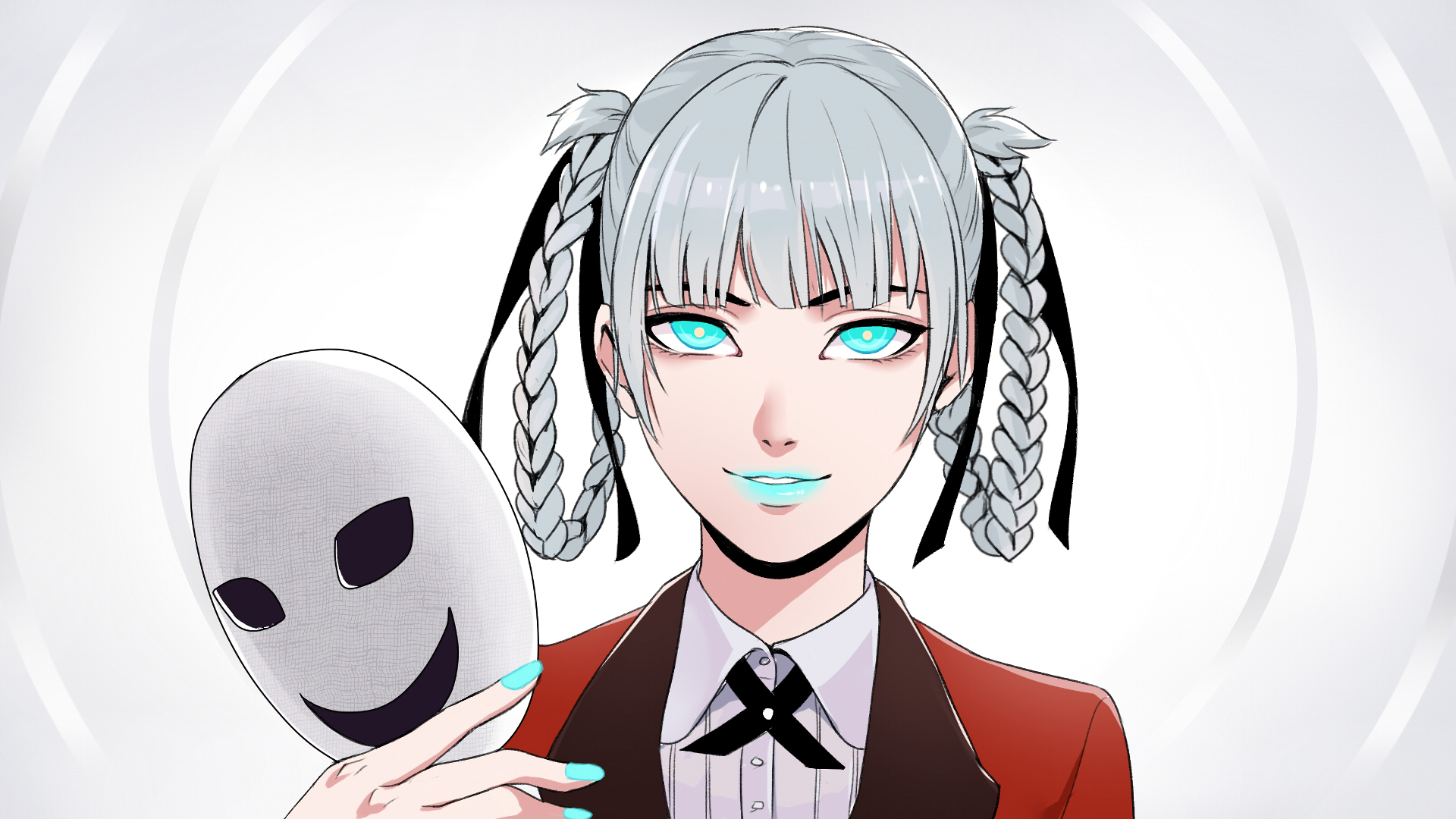 Braid Girl Kakegurui Kirari Momobami Mask Short Hair White Hair 1920x1080