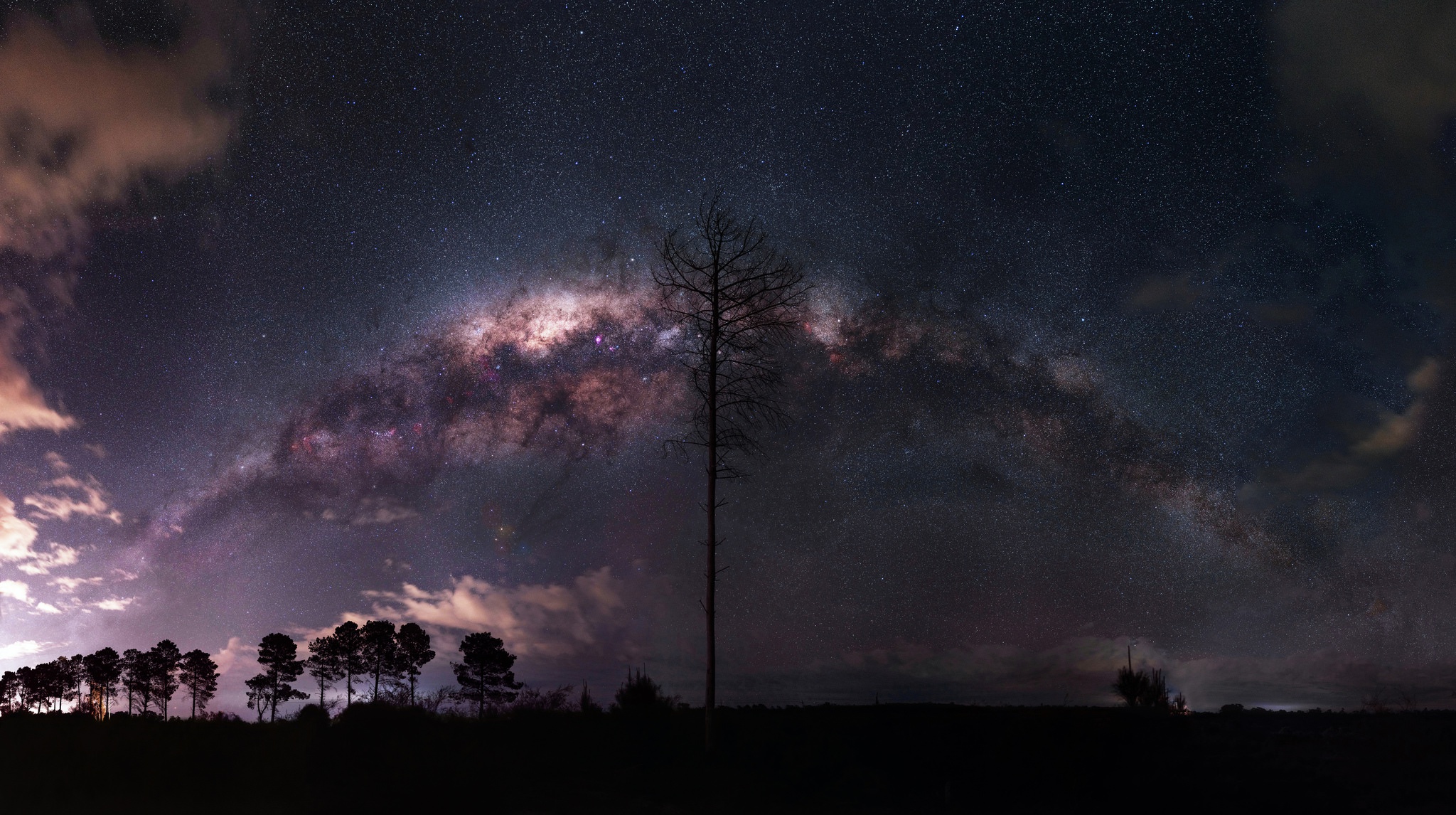 Milky Way Nature Night Sky Starry Sky Stars Tree 2048x1146