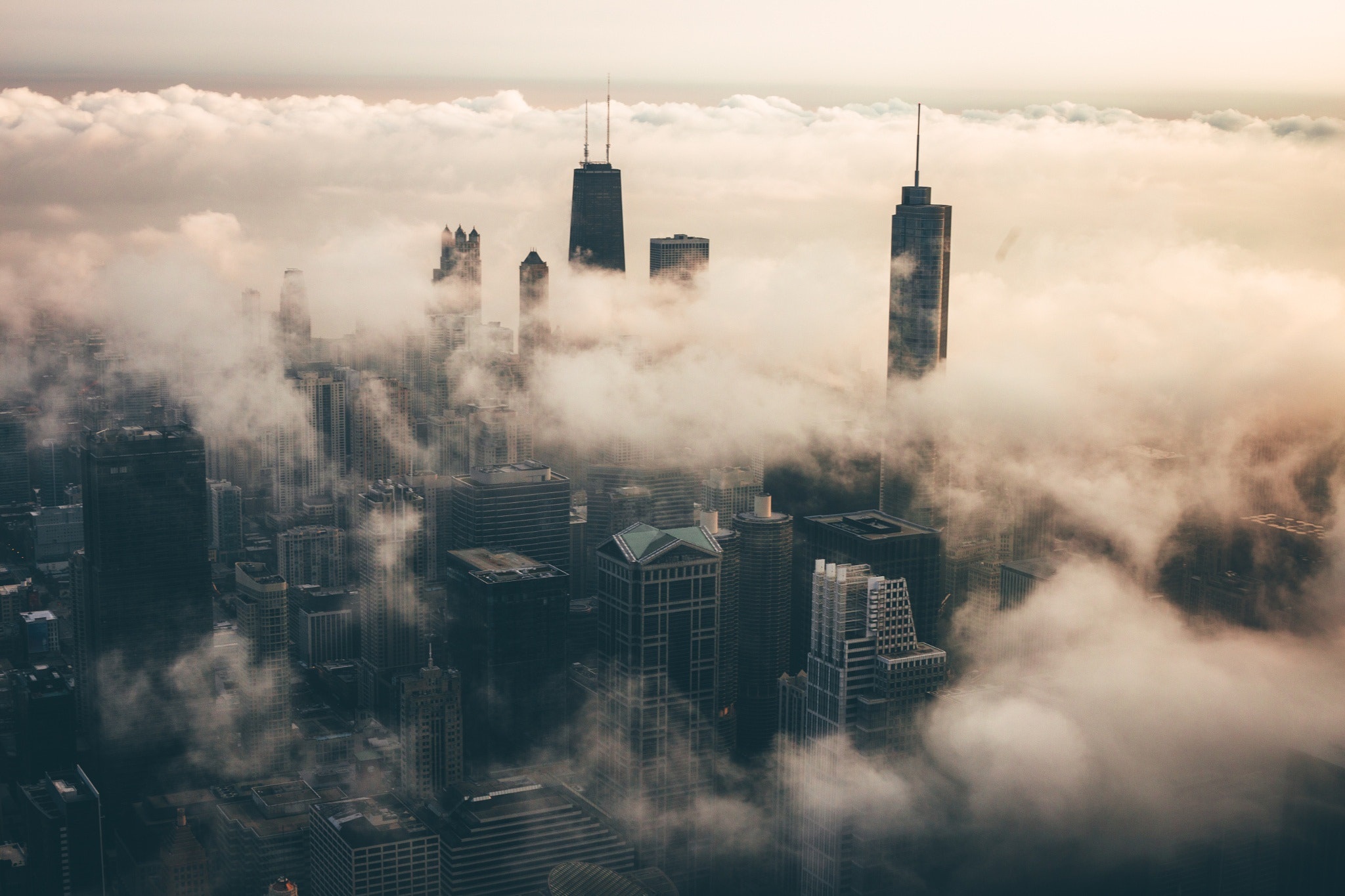 Building Chicago City Fog Skyscraper Usa 2048x1365