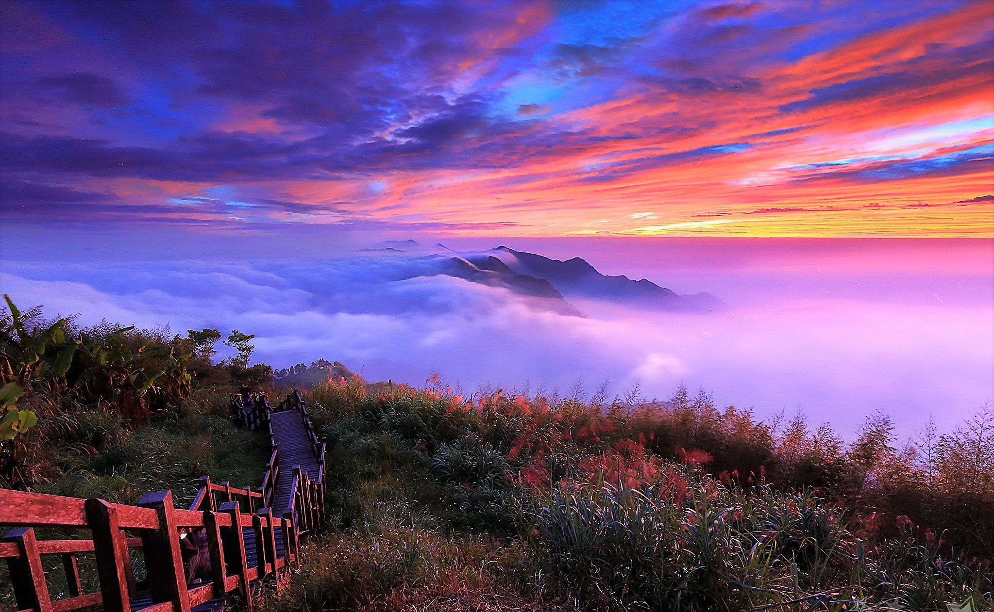 Cloud Earth Fog Horizon Mountain Sky Stairs Sunset Walkway 2047x1262