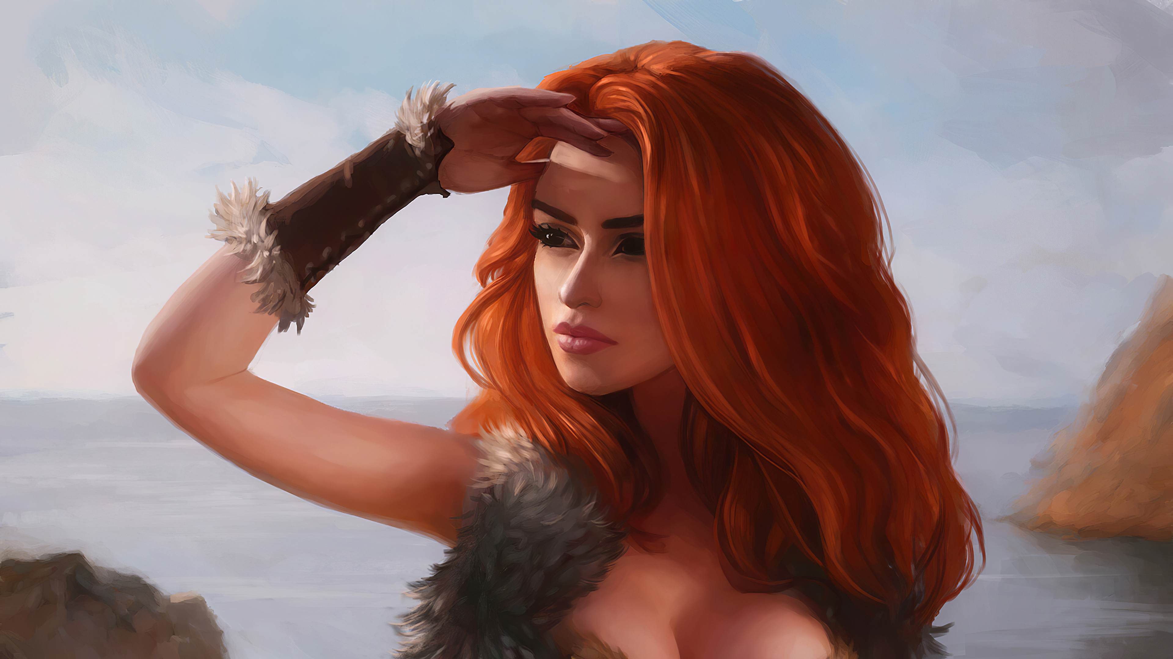 Barbarian Girl Orange Hair Woman Warrior 3840x2160