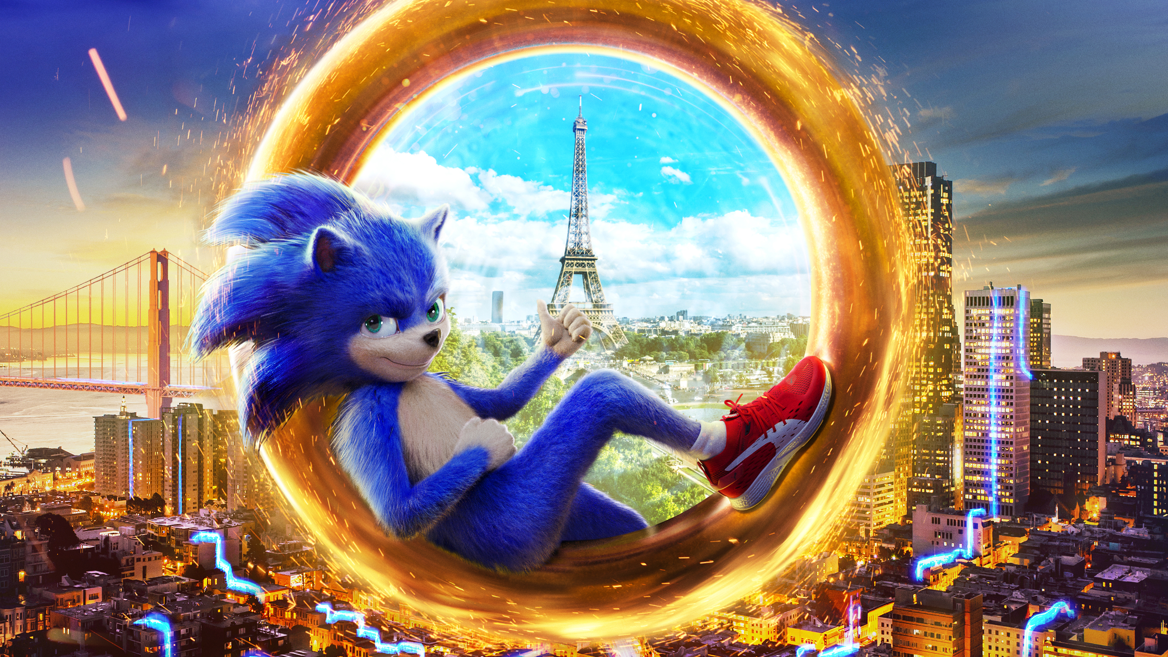 Eiffel Tower Golden Gate Portal Shoe Sonic The Hedgehog Sonic The Hedgehog Movie 3840x2160