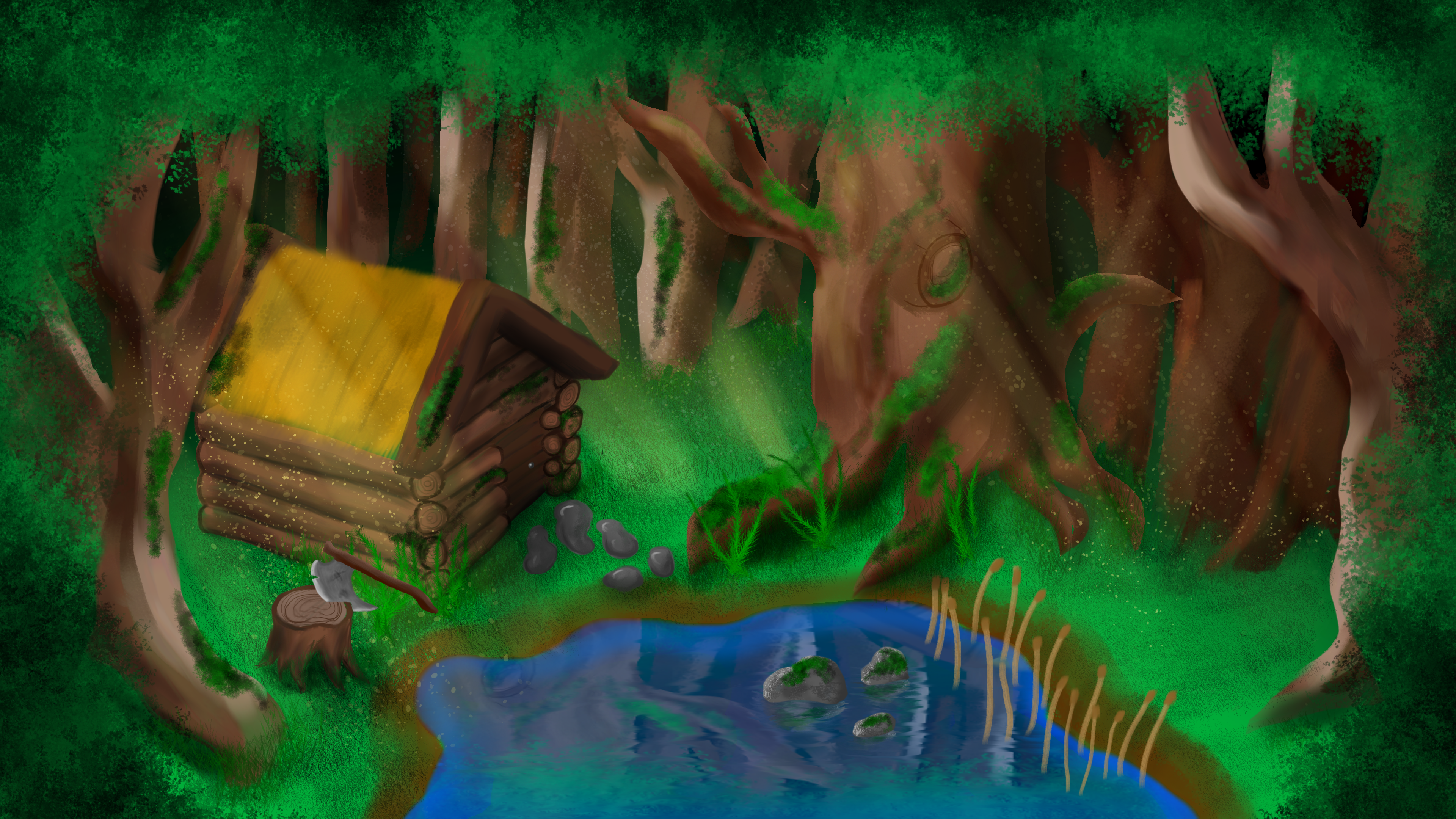 Artistic Forest Hut Painting 3840x2160