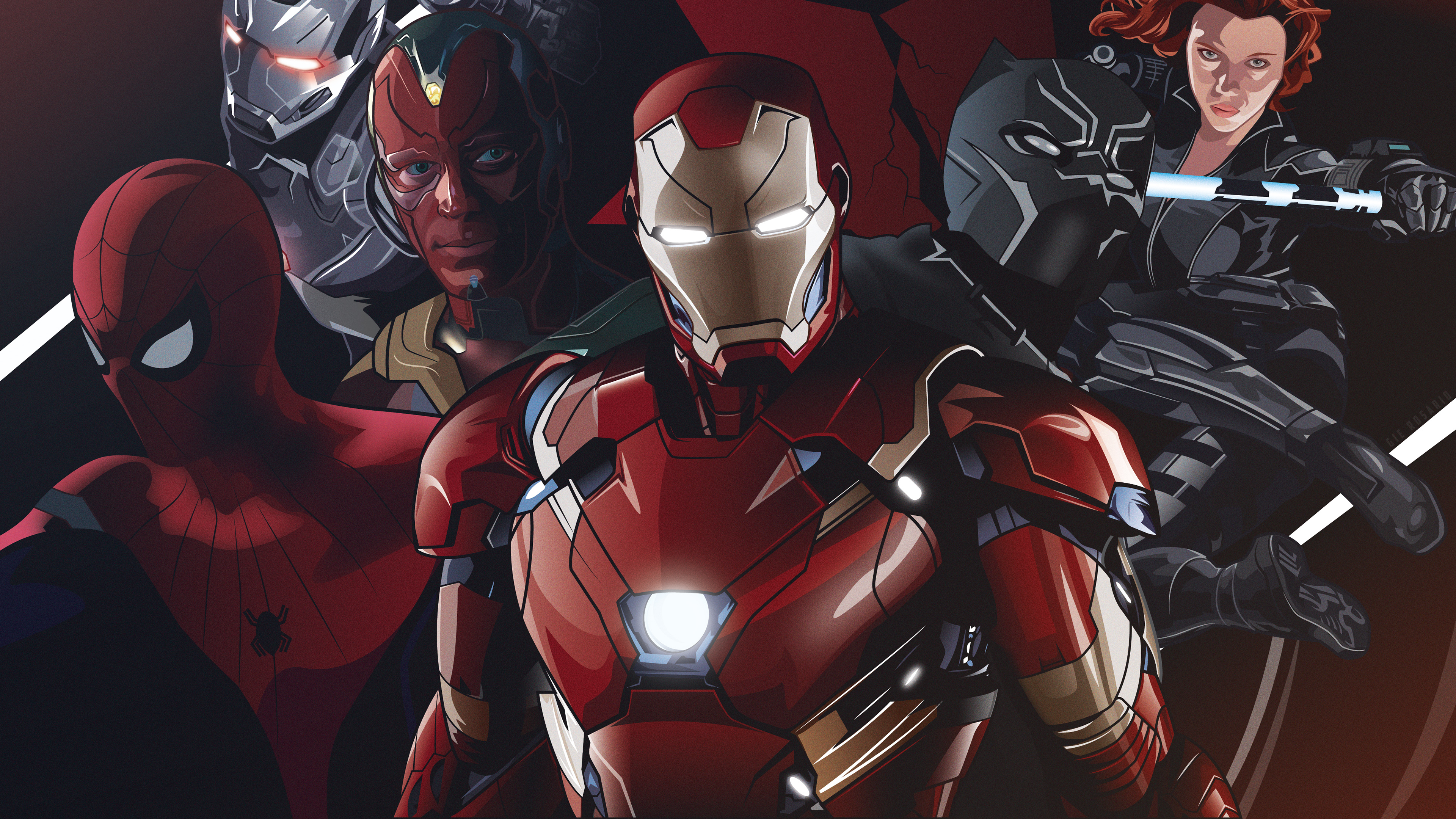 Black Widow Iron Man Spider Man Vision Marvel Comics War Machine 3840x2160