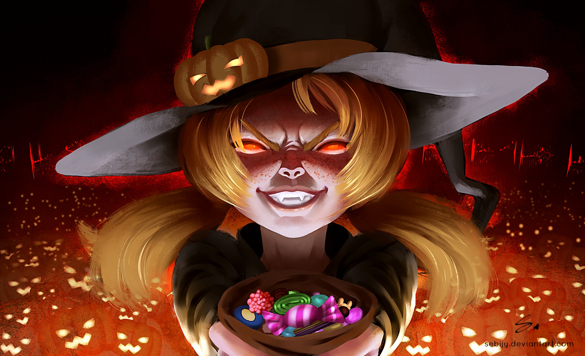 Blonde Candy Face Girl Halloween Trick Or Treat Witch Witch Hat 1920x1169