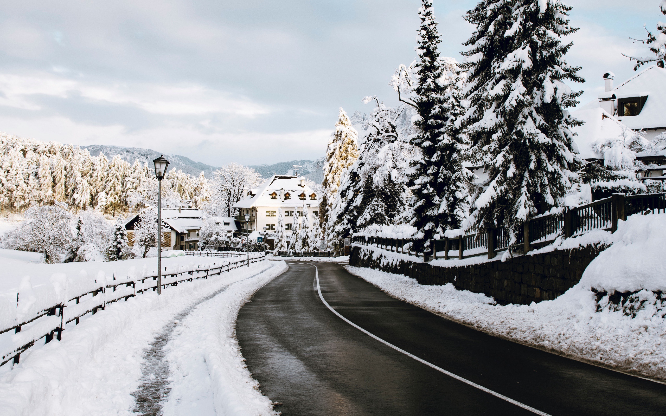 Italy Nature Road Snow Town Tyrol Winter 2560x1600