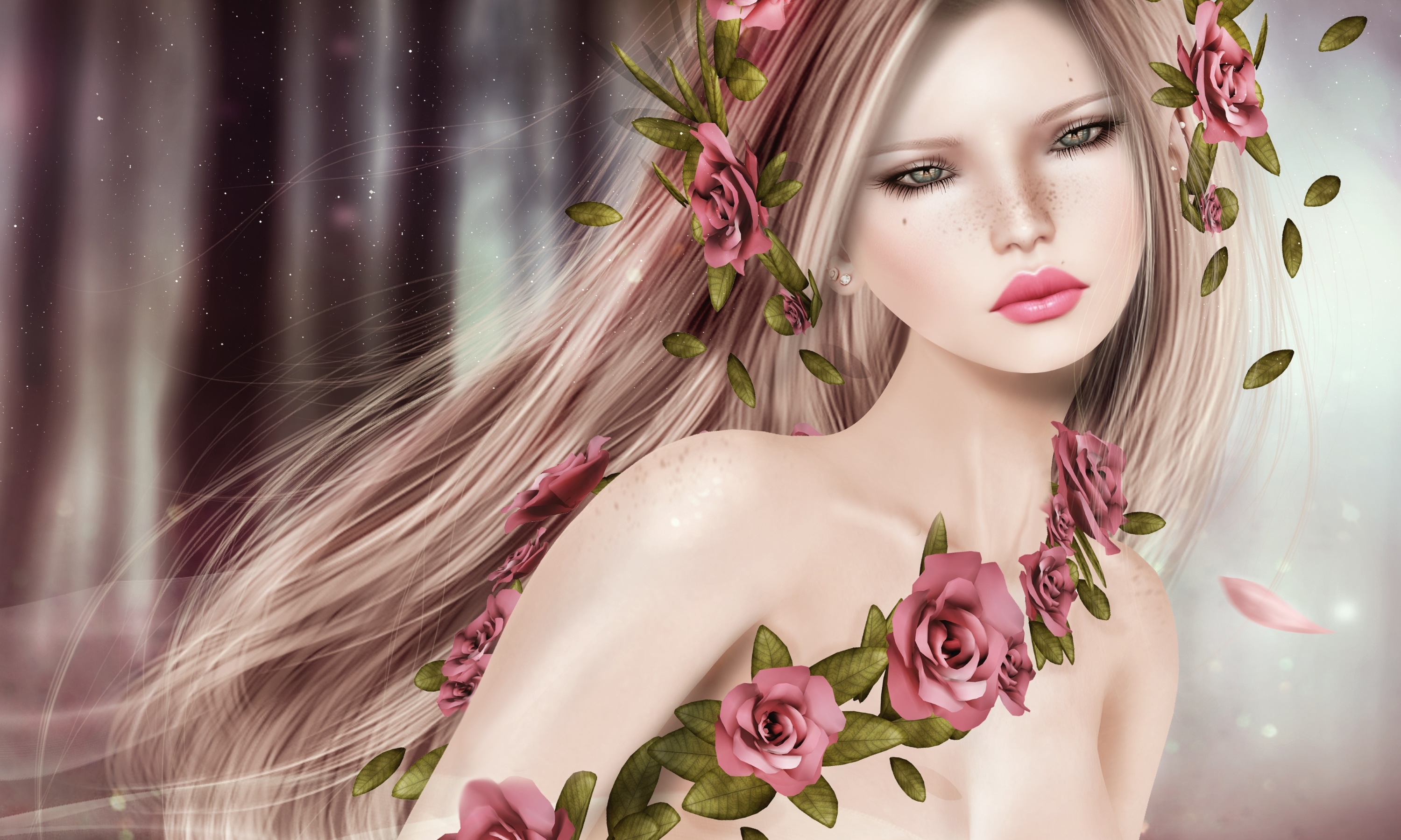Blonde Fantasy Girl Lipstick Pink Rose Rose Woman 3000x1800