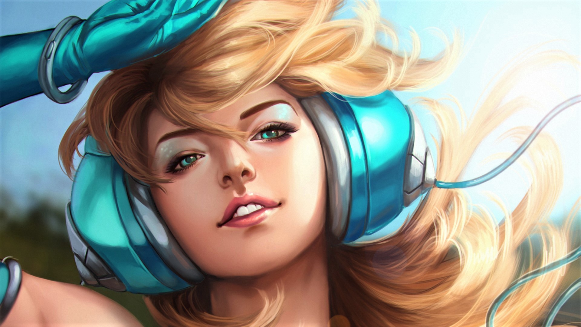 Aqua Eyes Artistic Blonde Face Girl Headphones Music Woman 1920x1080