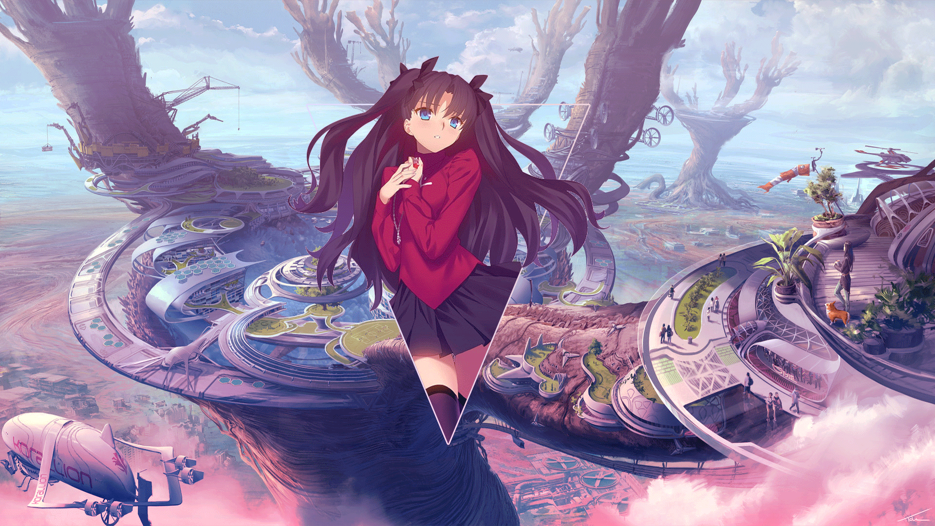 Anime Anime Girls Anime Landscape Tohsaka Rin Fate Stay Night City Digital Art Photoshop Picture In  1920x1080